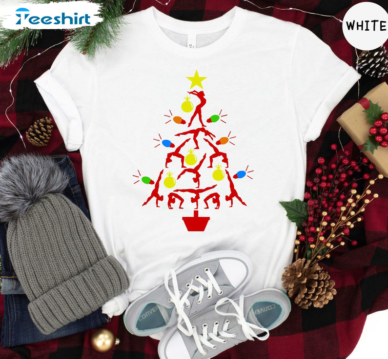 Gymnastics Christmas Tree Sweatshirt, Xmas Tree Unisex Hoodie Short Sleeve