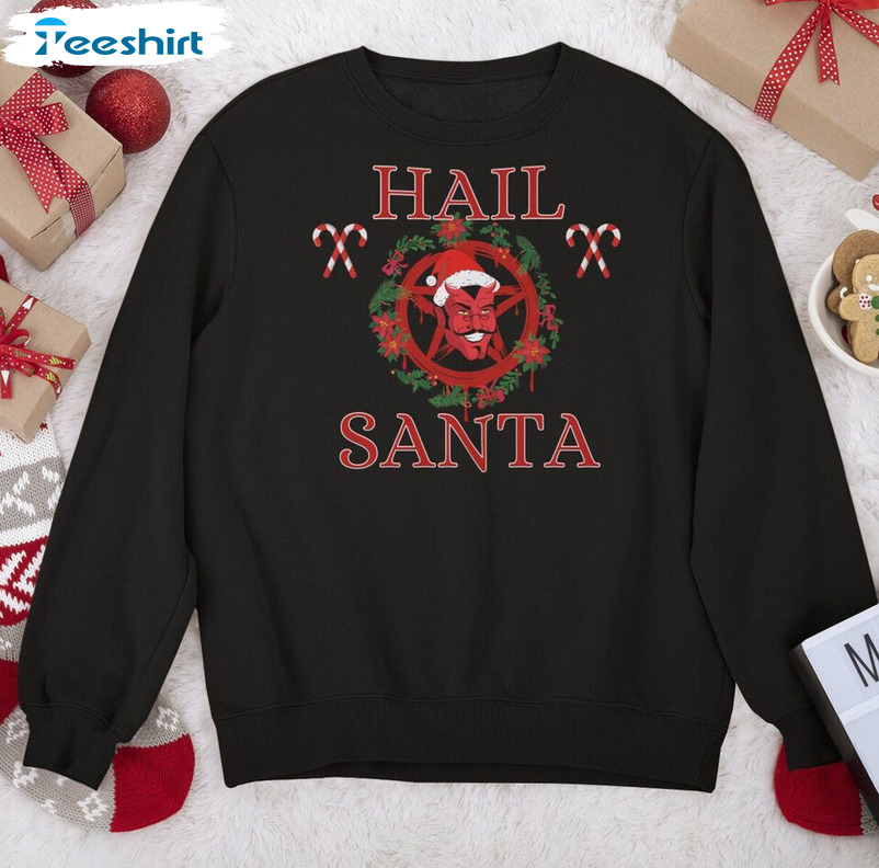 Hail Santa Christmas Sweatshirt, Goth Satanic Christmas Unisex Hoodie Short Sleeve