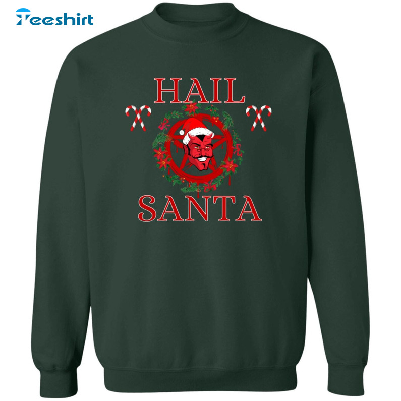 Hail Santa Christmas Sweatshirt, Goth Satanic Christmas Unisex Hoodie Short Sleeve