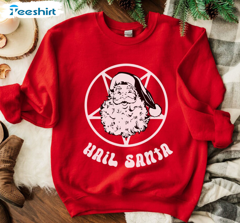 Hail Santa Funny Sweatshirt, Goth Christmas Unisex Hoodie Sweater