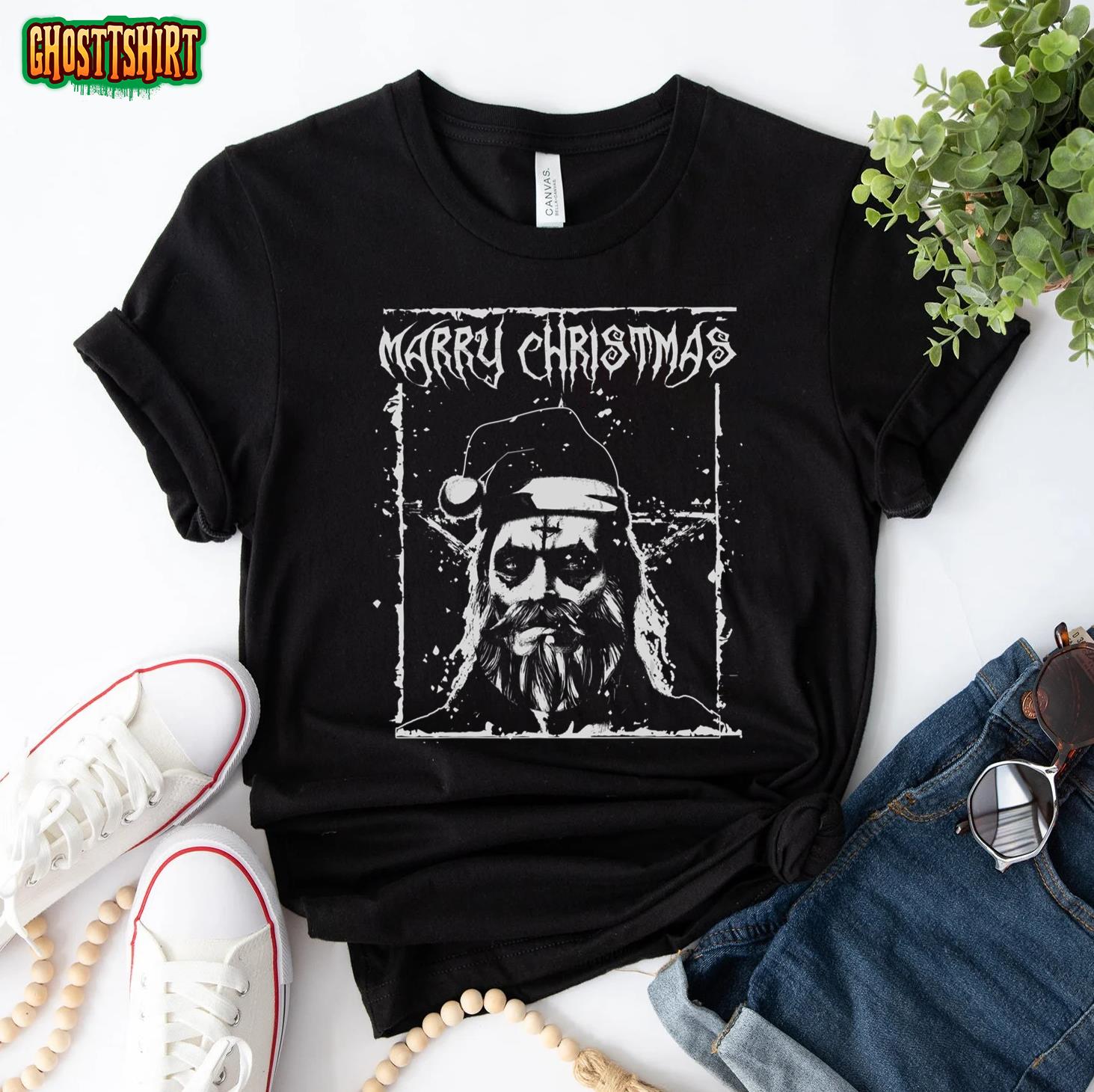 Hail Santa Heavy Metal Headbanger Ugly Christmas T-Shirt