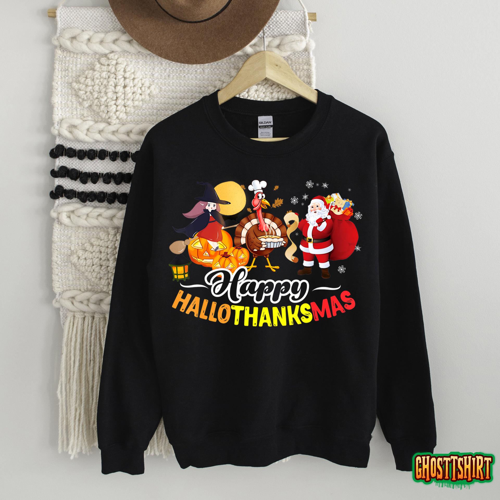 Hallo Thanks Mas Shirt Halloween Turkey Thanksgiving Xmas T-Shirt