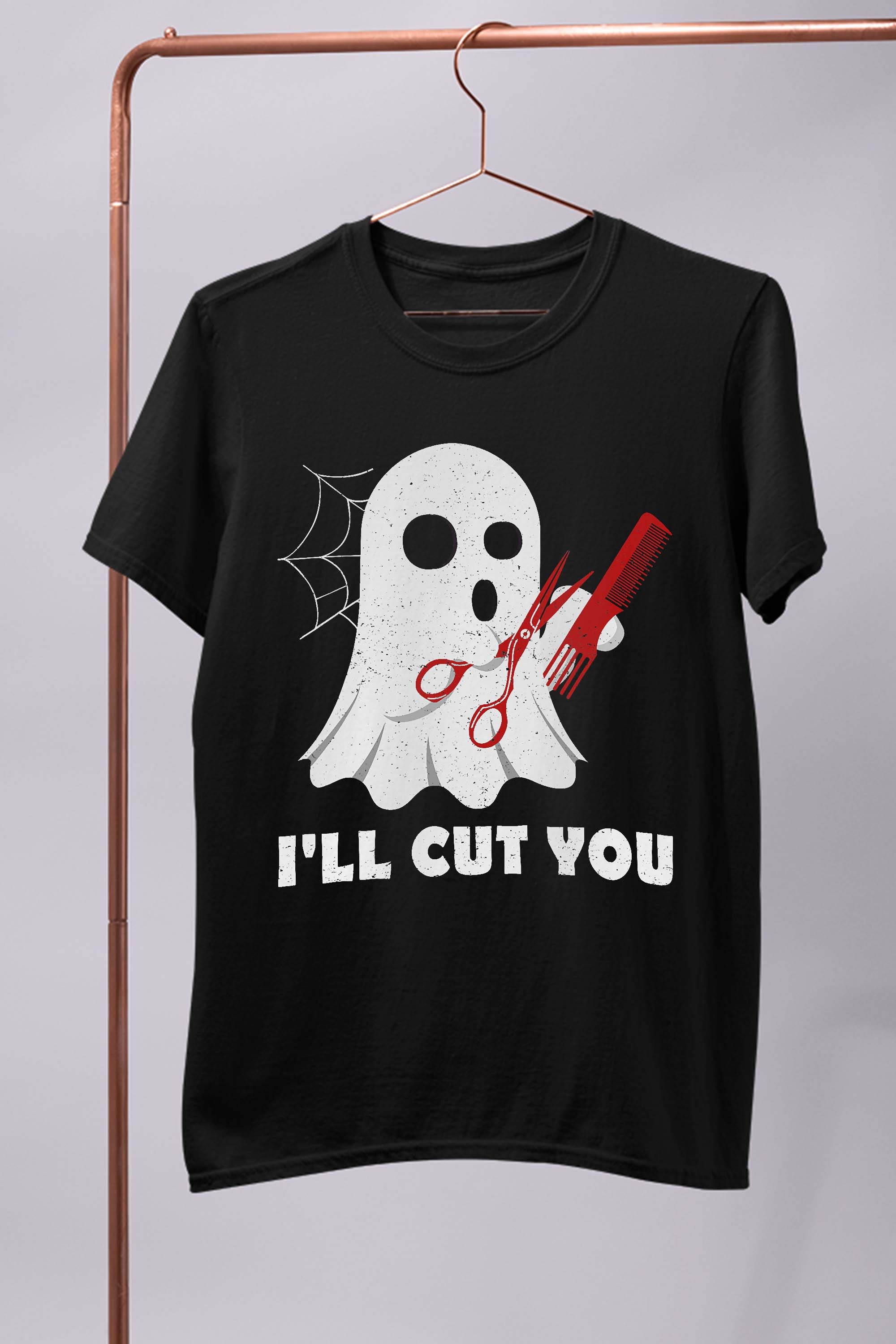 Halloween Boo Ghost Hairstylist Gift I’ll Cut You Costume T-Shirt