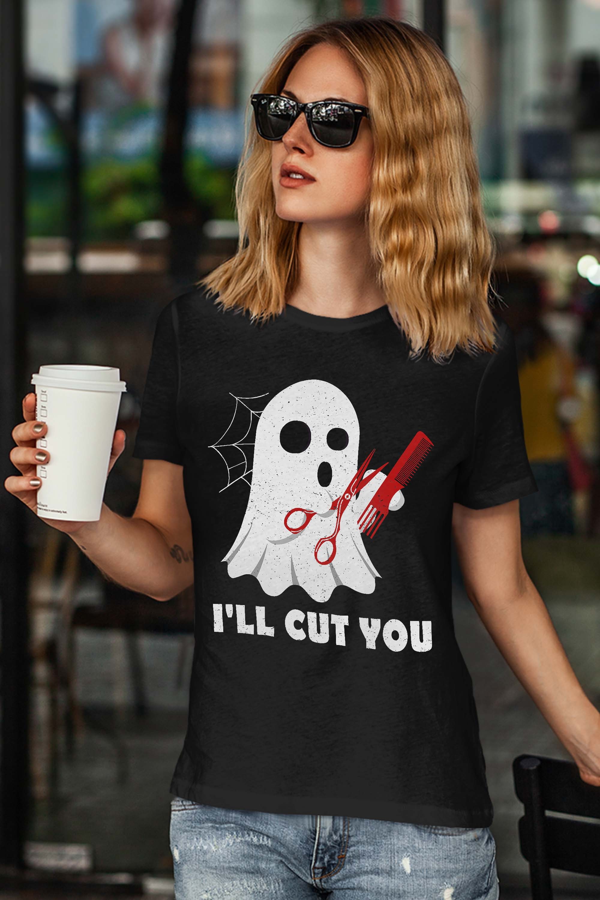 Halloween Boo Ghost Hairstylist Gift I’ll Cut You Costume T-Shirt