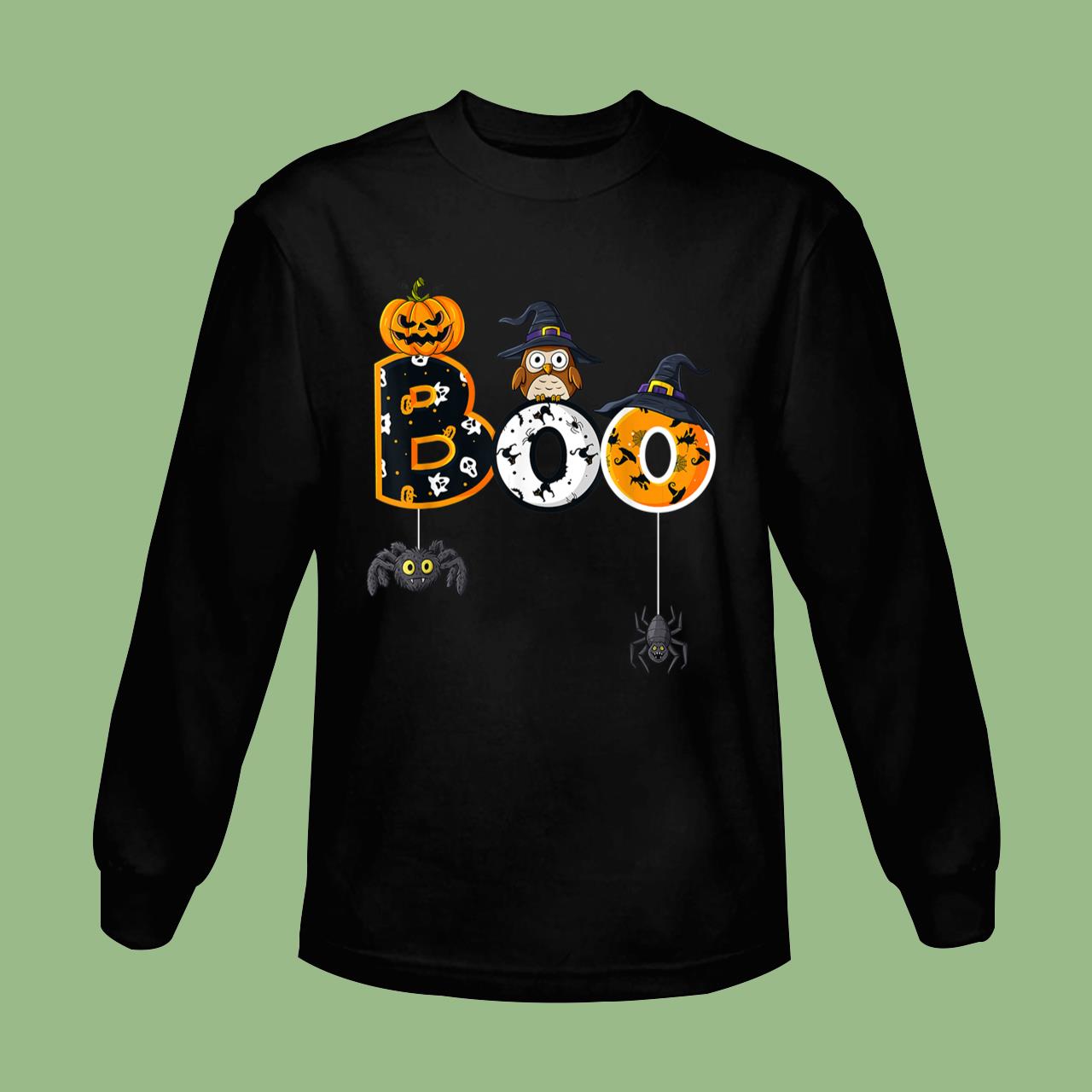 Halloween Boo Owl With Witch Hat Spiders Boys Girls Kids T-Shirt