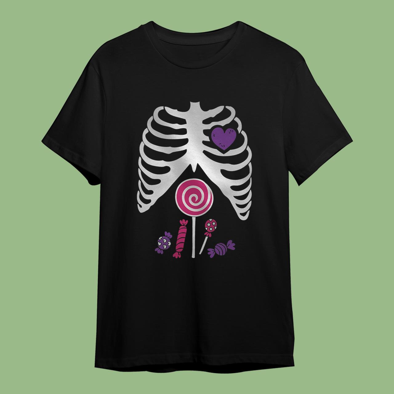 Halloween Candy Ribcage Shirt Xray Skeleton T-Shirt