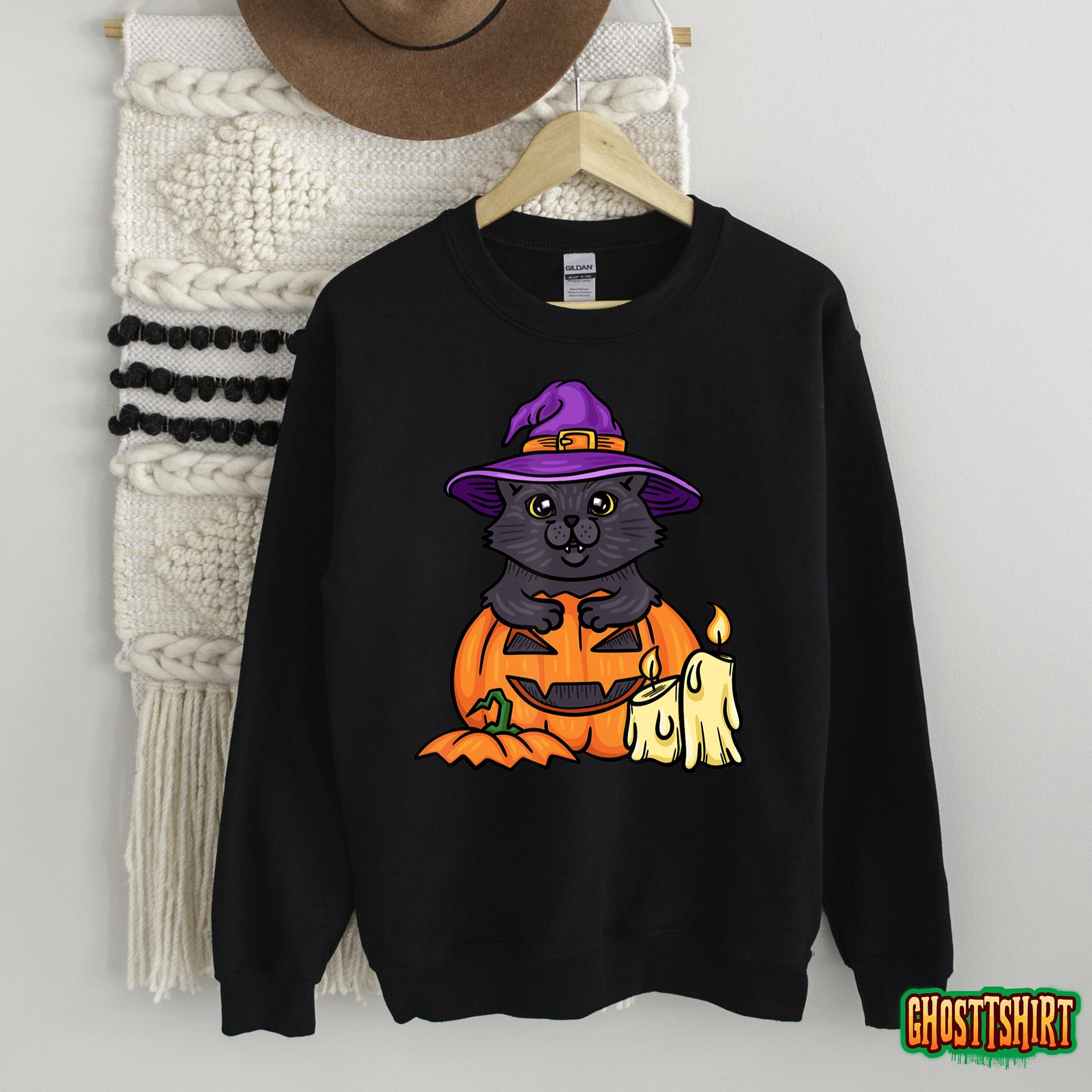 Halloween Cat Tshirt, Cute Cat Tee, Spooky Halloween Cat T-Shirt