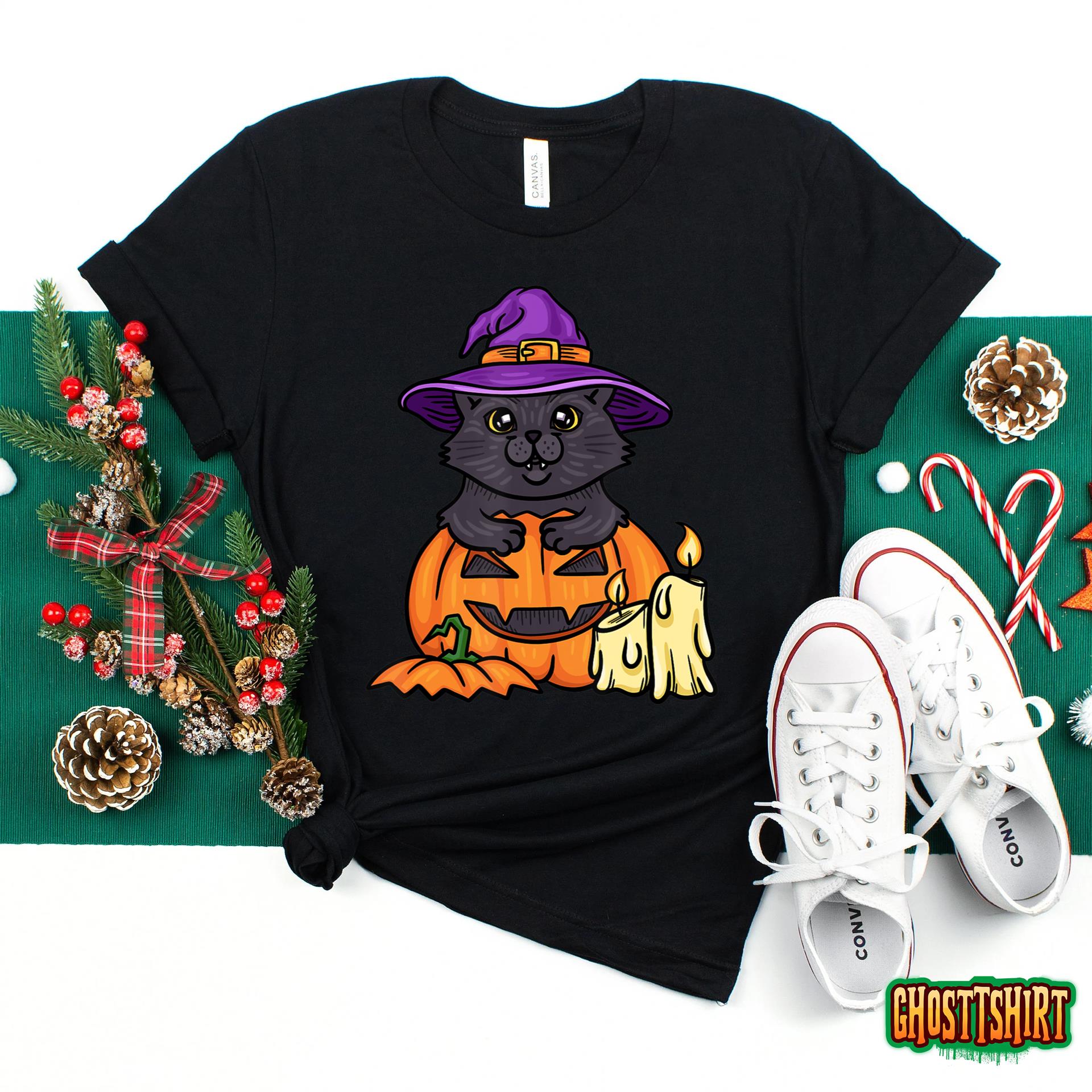 Halloween Cat Tshirt, Cute Cat Tee, Spooky Halloween Cat T-Shirt