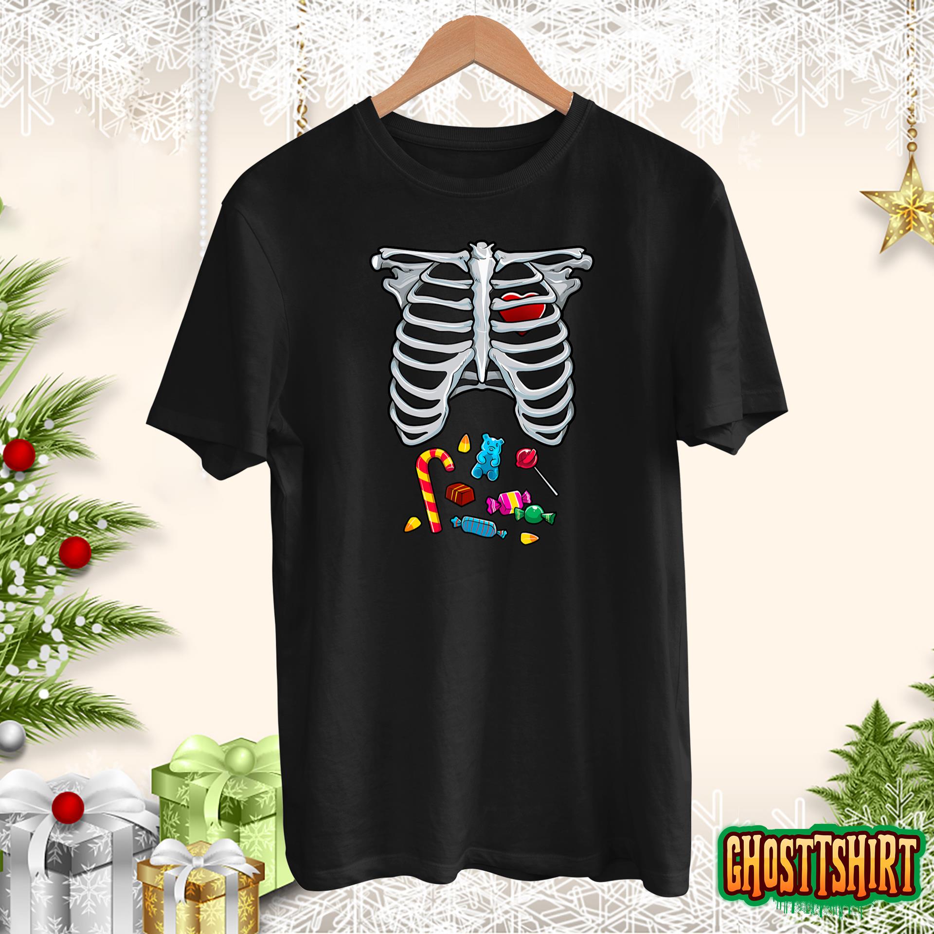 Halloween Costume XRay Skeleton Rib Heart Candy Adult Kids T-Shirt