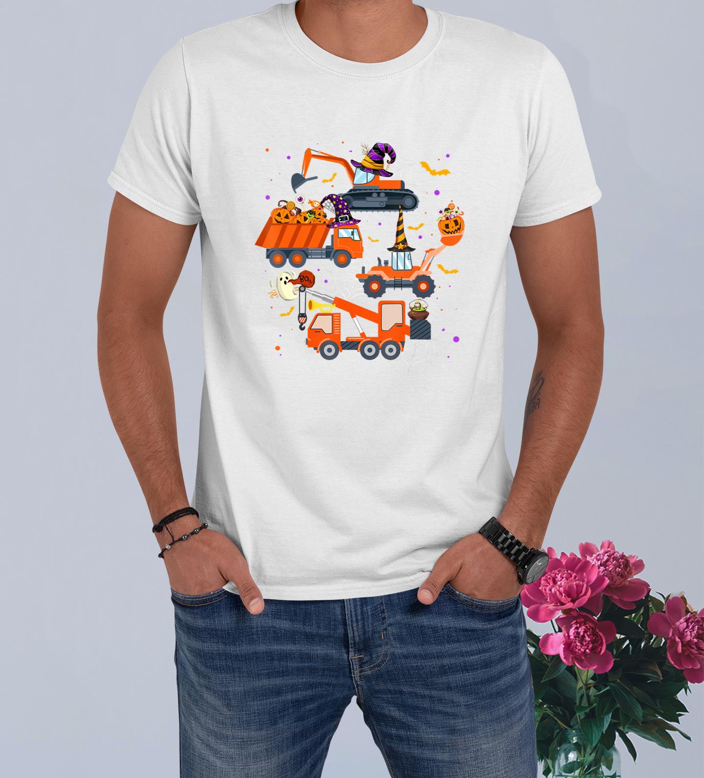 Halloween Crane Truck Construction Pumpkin Toddler Kids T-Shirt