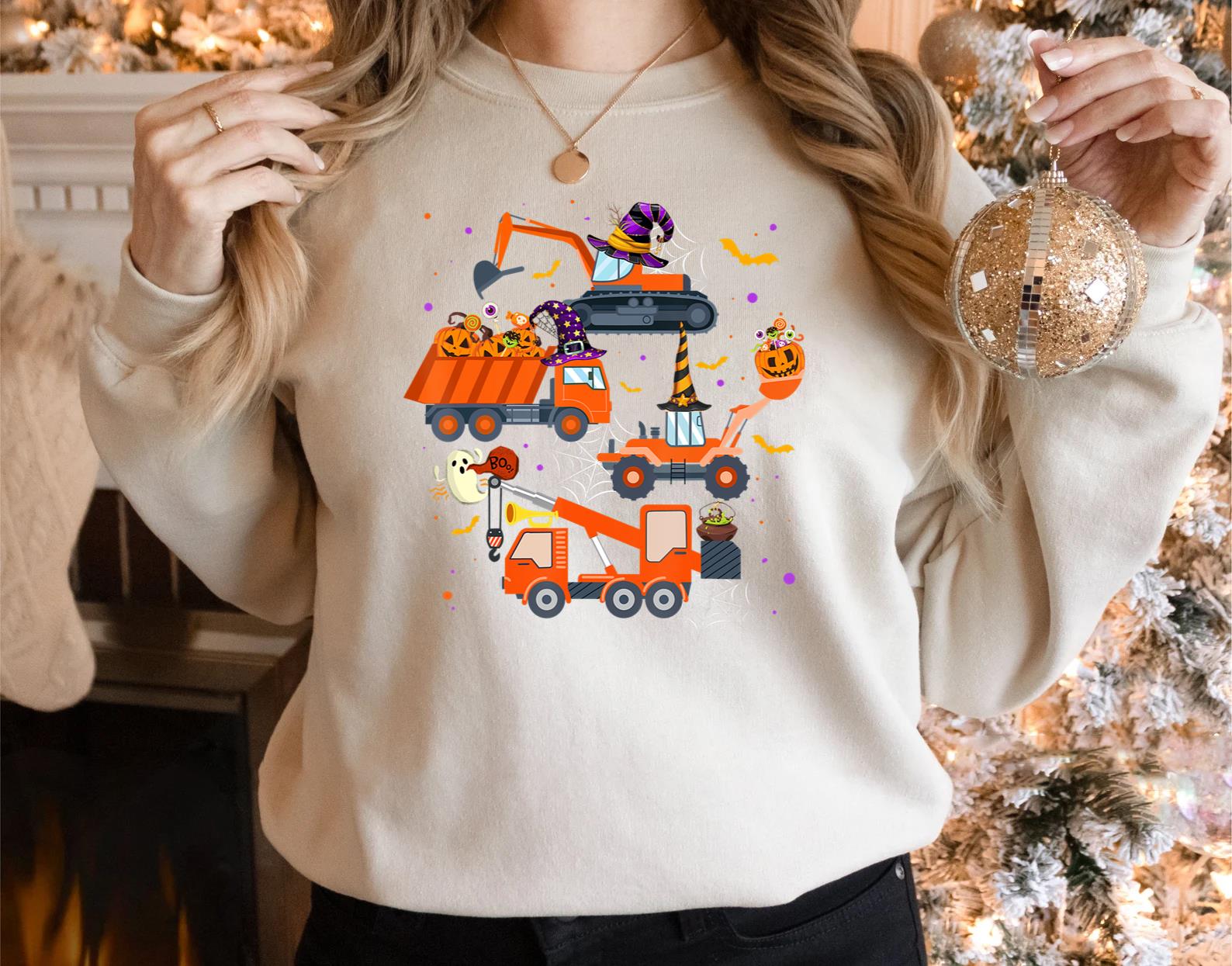 Halloween Crane Truck Construction Pumpkin Toddler Kids T-Shirt