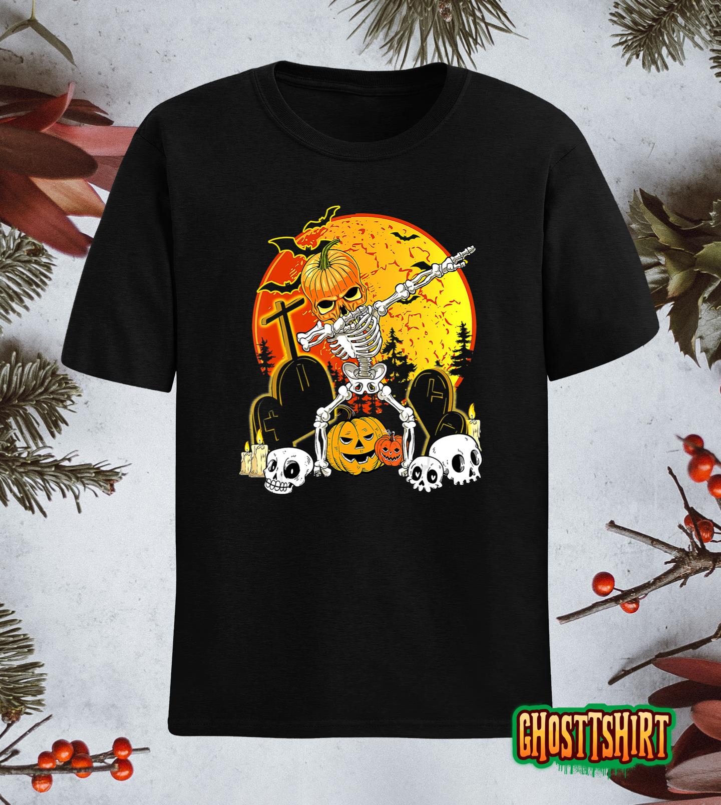 Halloween Dabbing Skeleton Jack O’ Lantern Boys Kids Dab T-Shirt