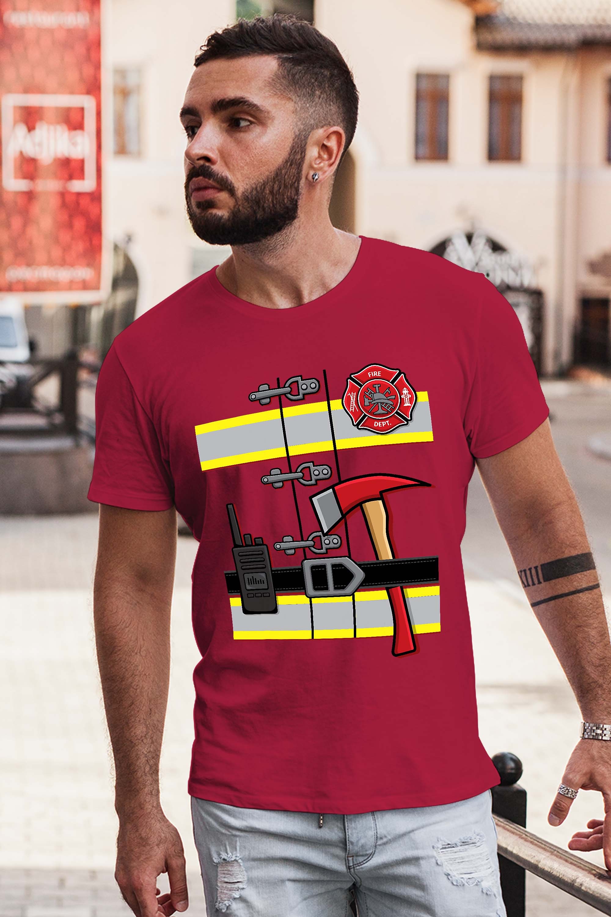 Halloween DIY Firefighter Uniform Costume T-Shirt