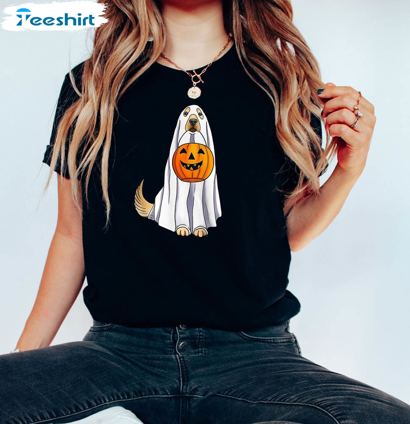 Halloween Dog Golden Retriever Shirt, Cute Ghost Dog Tee Tops Unisex Hoodie