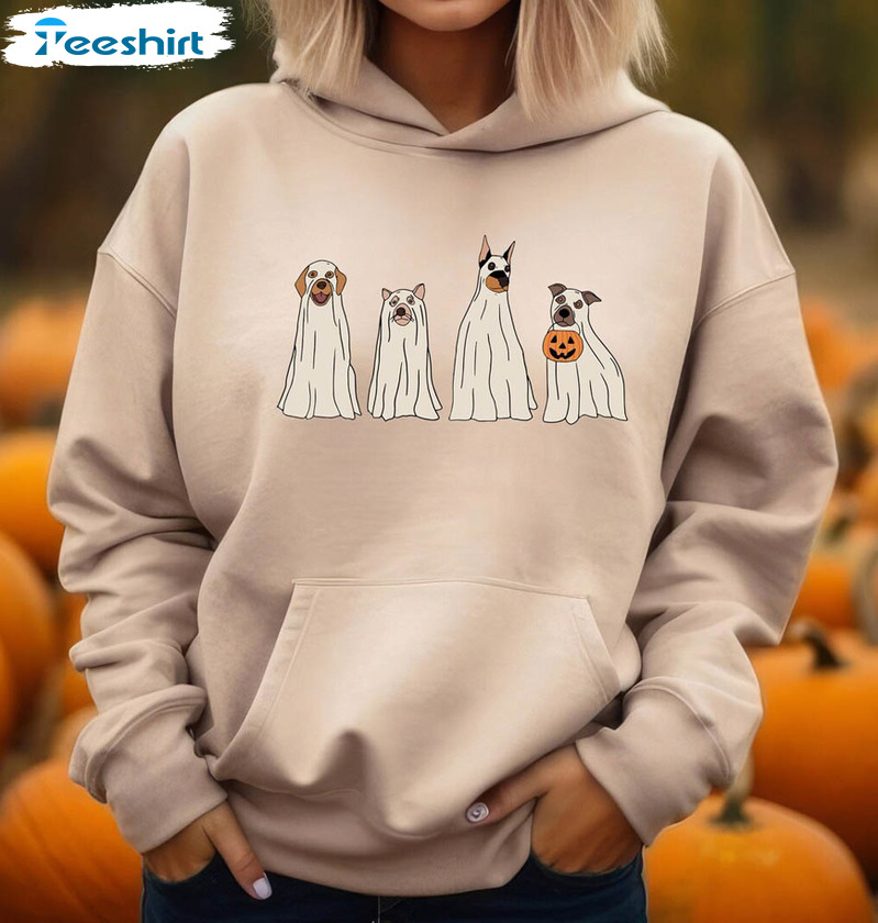 Halloween Dogs Retro Shirt, Halloween Ghosts Unisex Hoodie Long Sleeve