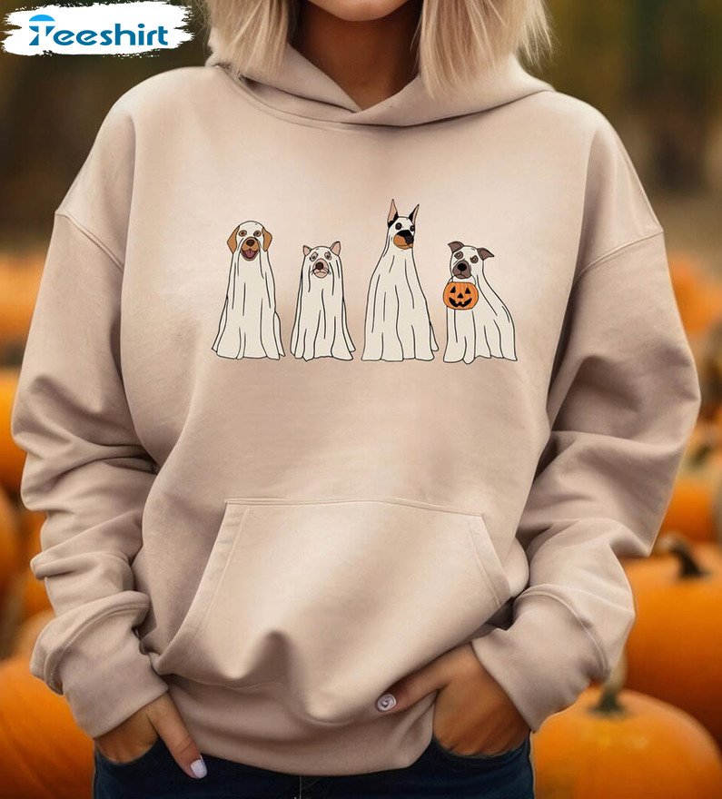 Halloween Dogs Retro Shirt, Halloween Ghosts Unisex Hoodie Long Sleeve