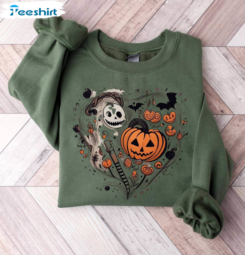 Halloween Doodles Hearth Cute Shirt, Cute Halloween Long Sleeve Unisex Hoodie