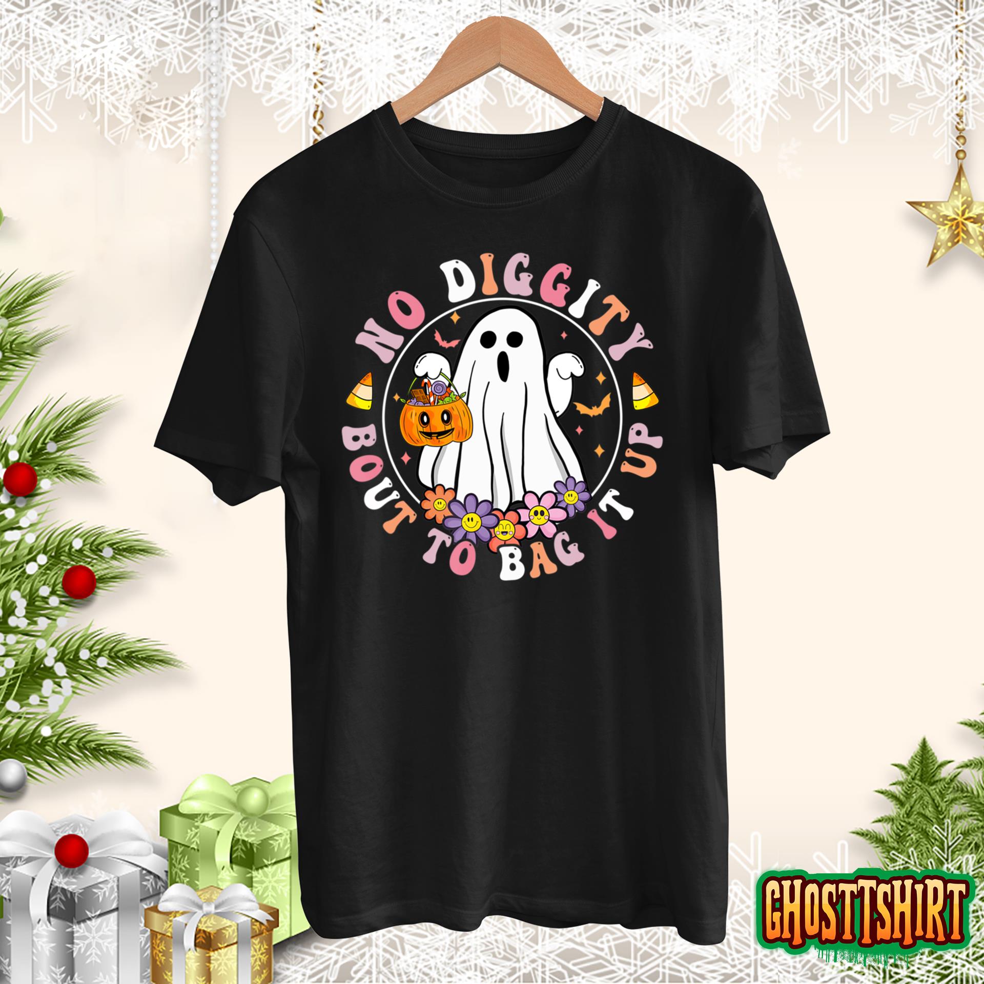 Halloween Ghost Funny No Diggity Bout To Bag It Up T-Shirt