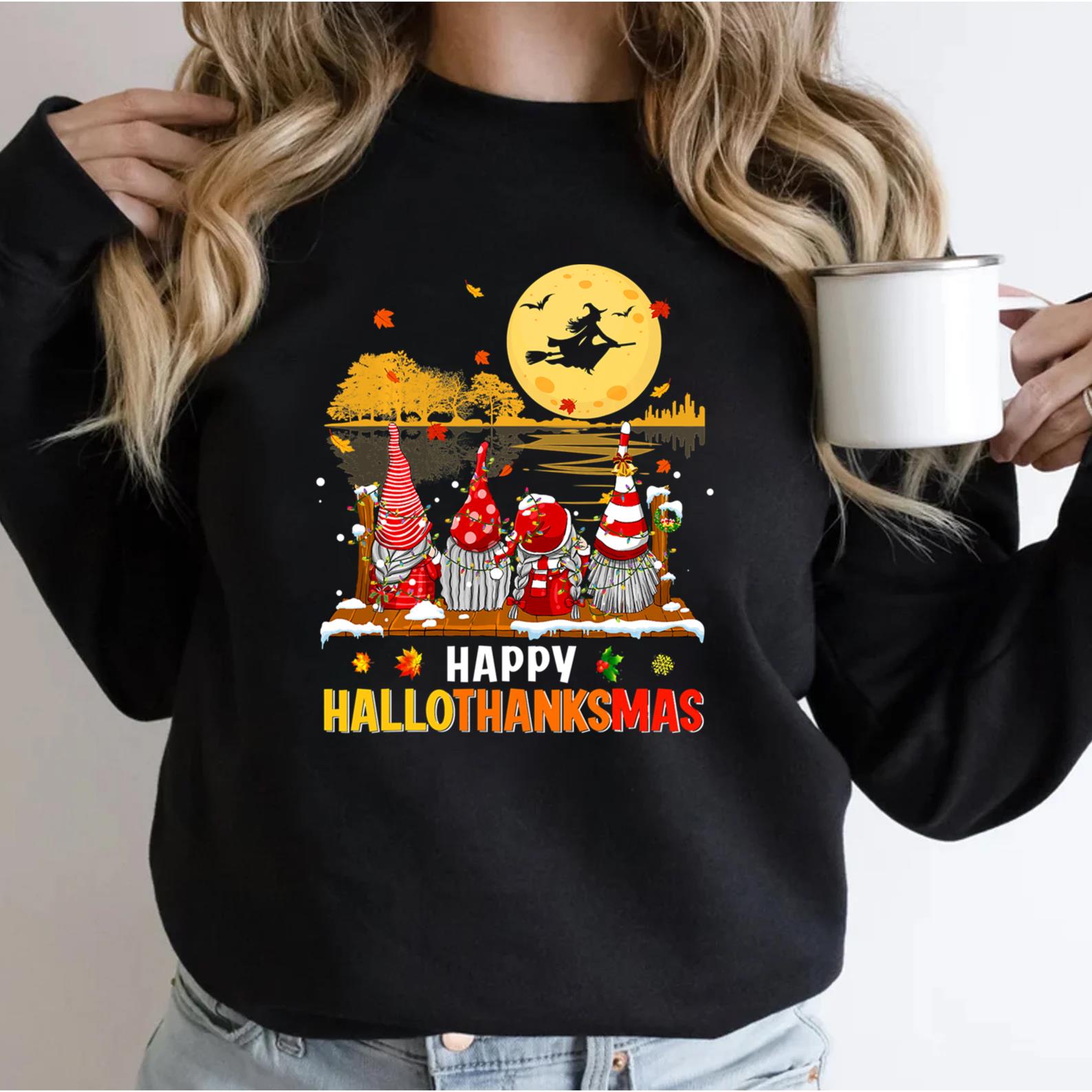 Halloween Gnomes Happy HalloThanksMas Thanksgiving Christmas Sweatshirt