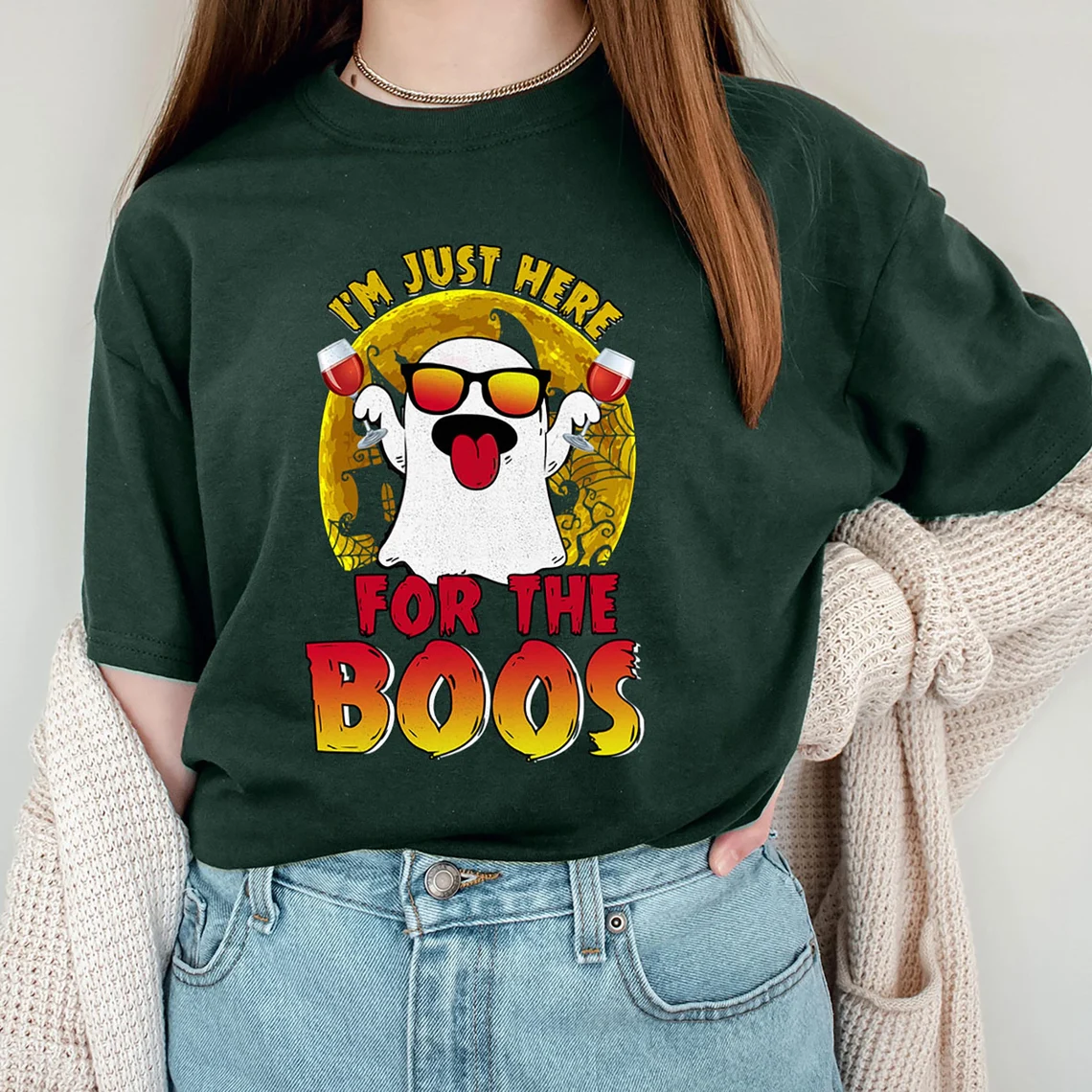 Halloween Im Just Here For The Boos Wine Drinker Party T-Shirt