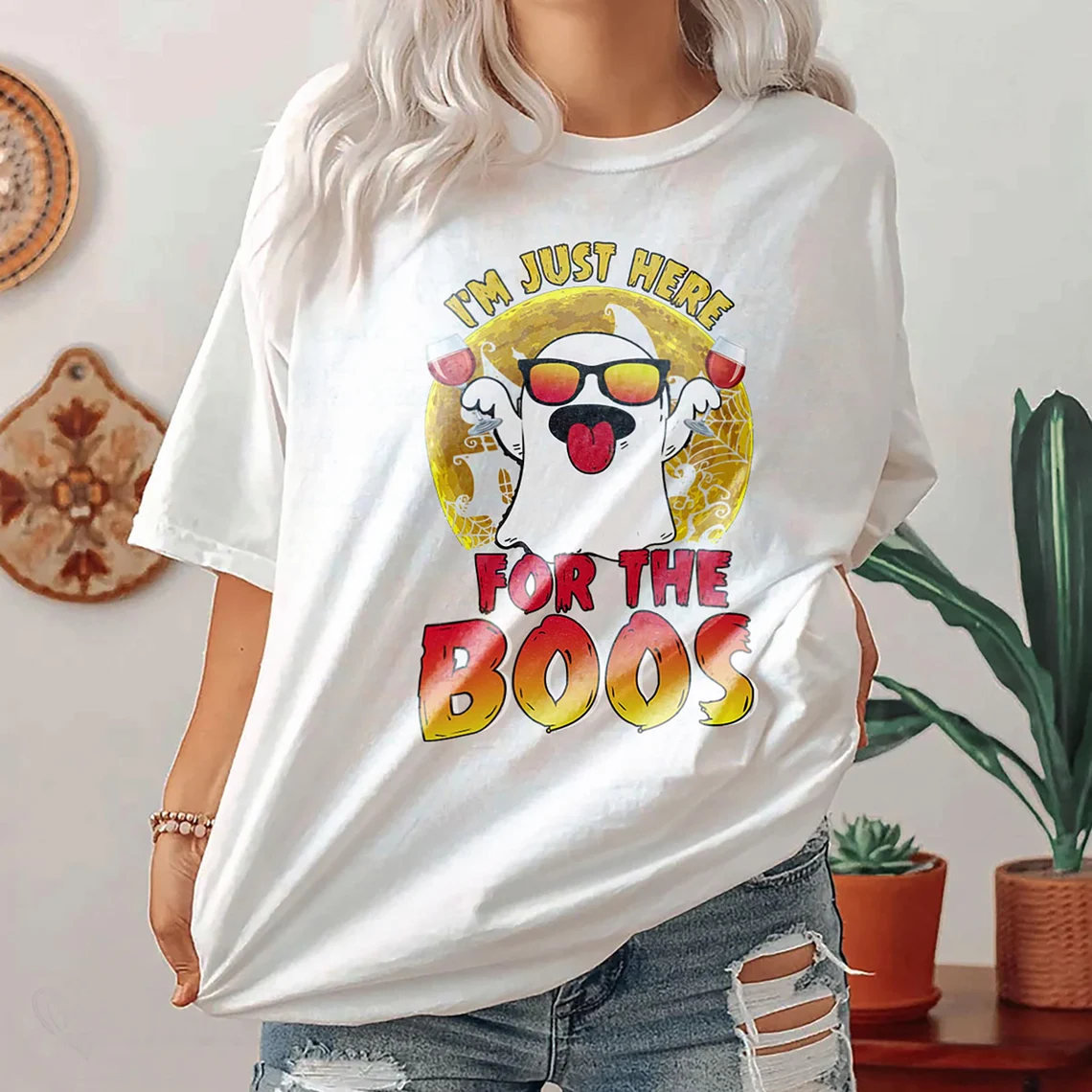 Halloween Im Just Here For The Boos Wine Drinker Party T-Shirt