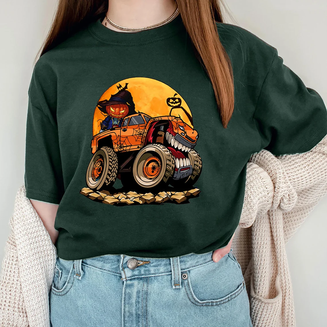 Halloween Jack O Lantern Monster Truck Toddler Boys Kids T-Shirt