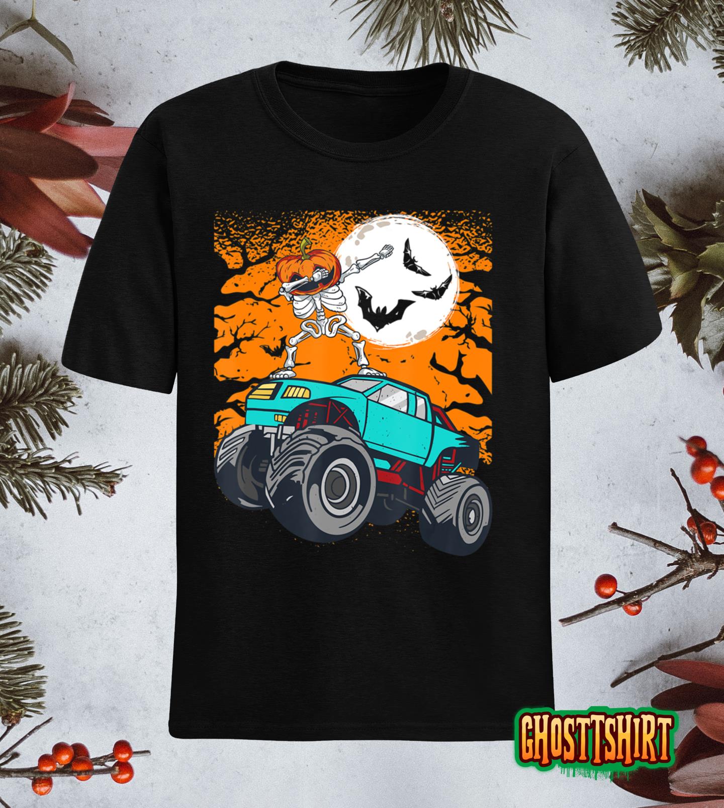 Halloween Pumpkin Skeleton Riding Monster Truck Boys Classic T-Shirt