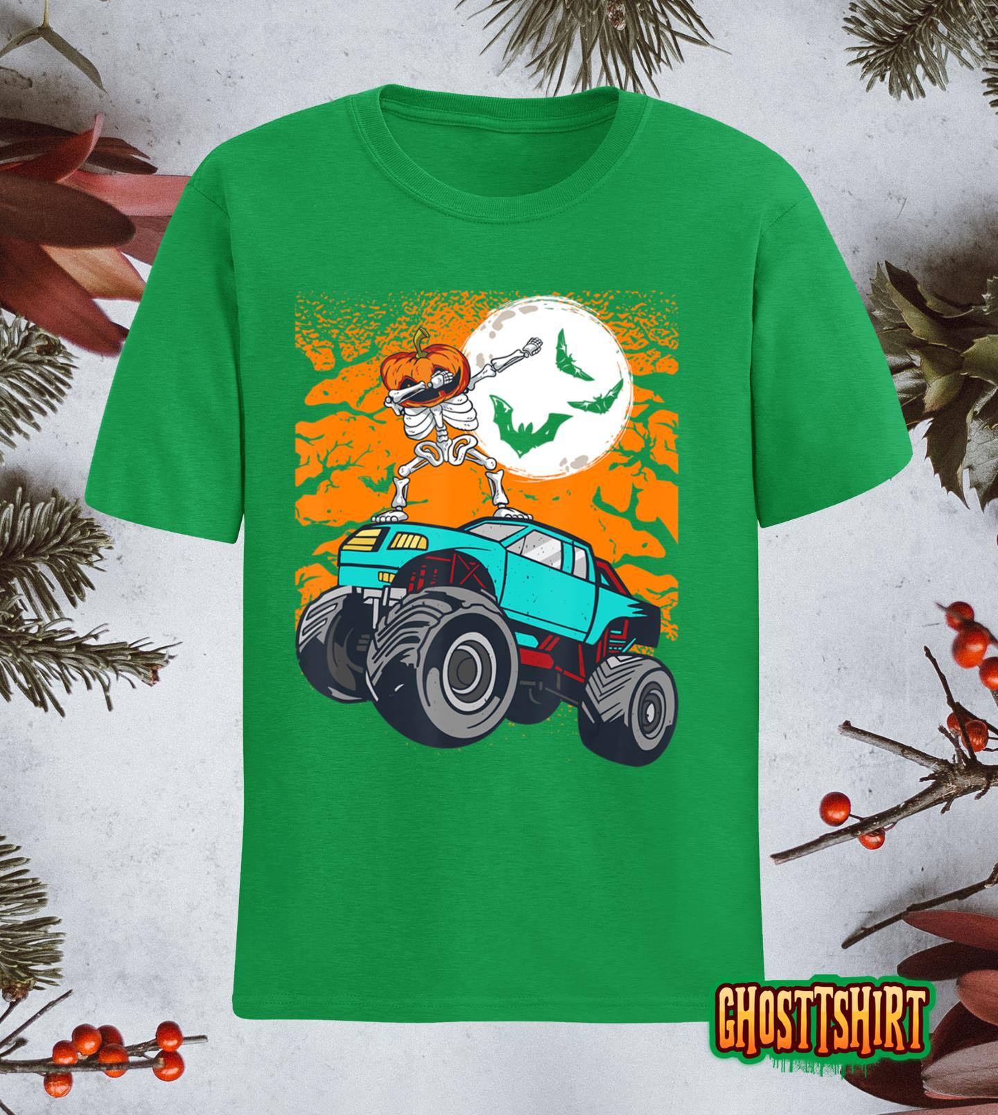 Halloween Pumpkin Skeleton Riding Monster Truck Boys Classic T-Shirt