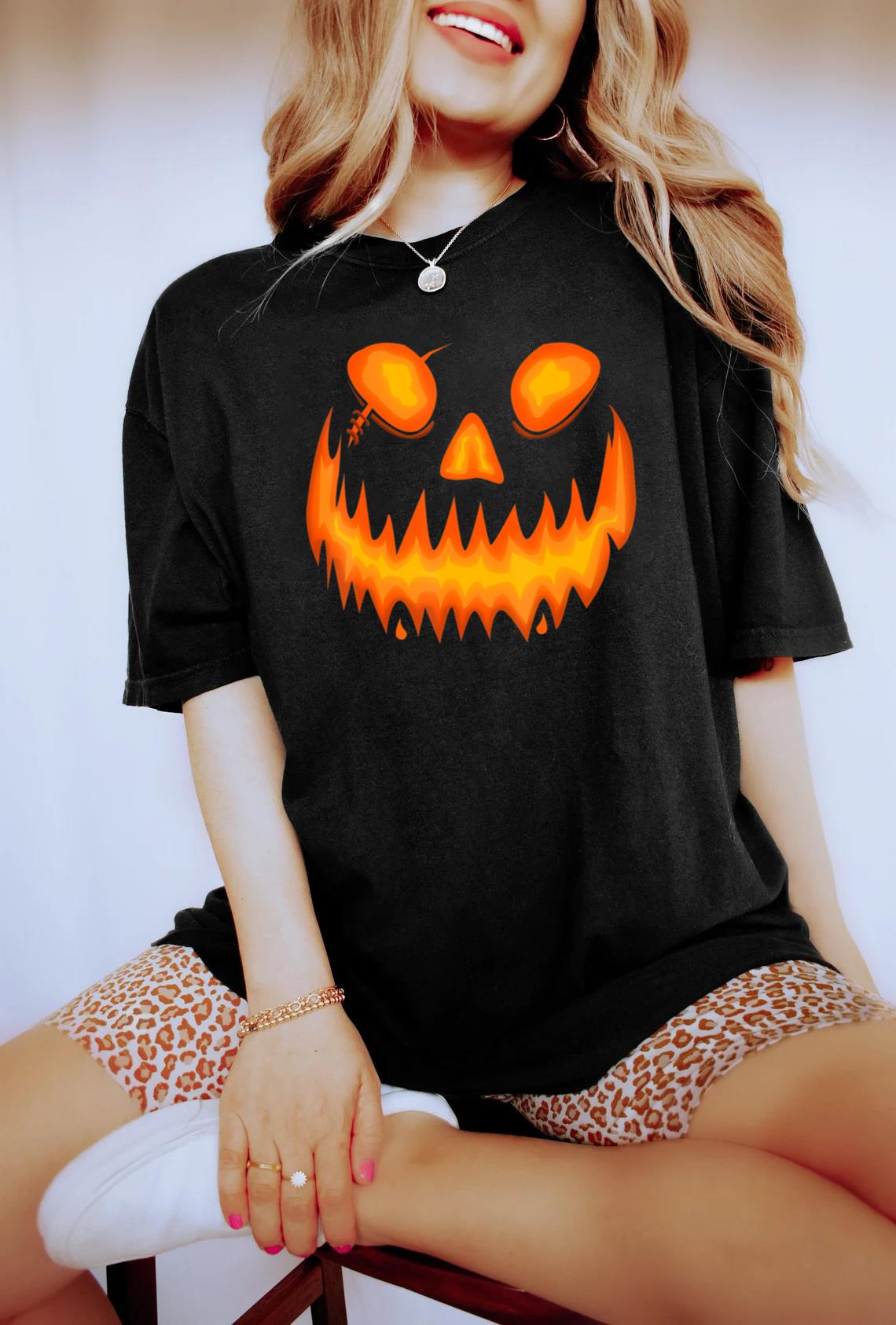 Halloween Scary Evil Pumpkin Funny Pumpkin Head T-Shirt