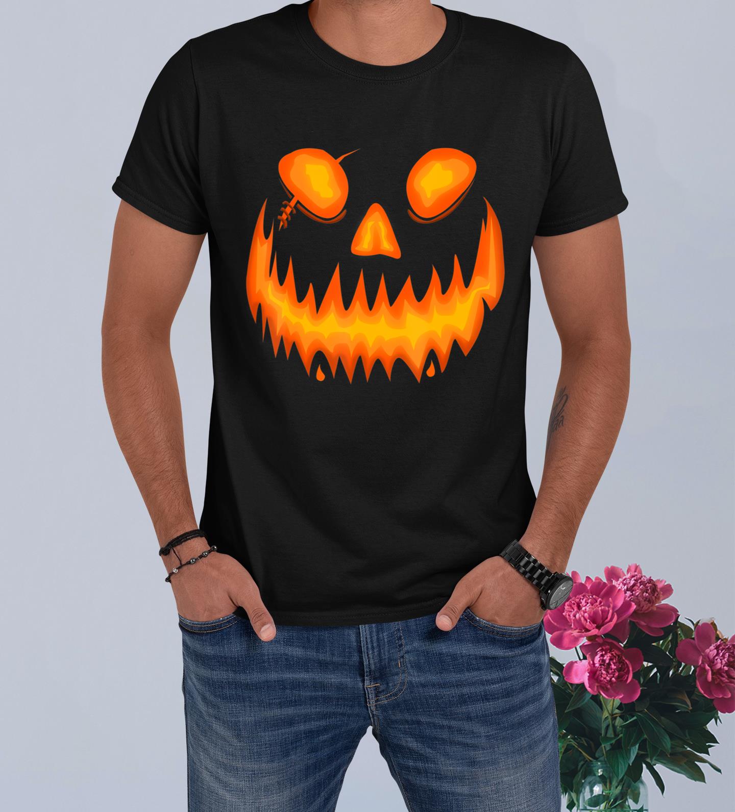 Halloween Scary Evil Pumpkin Funny Pumpkin Head T-Shirt