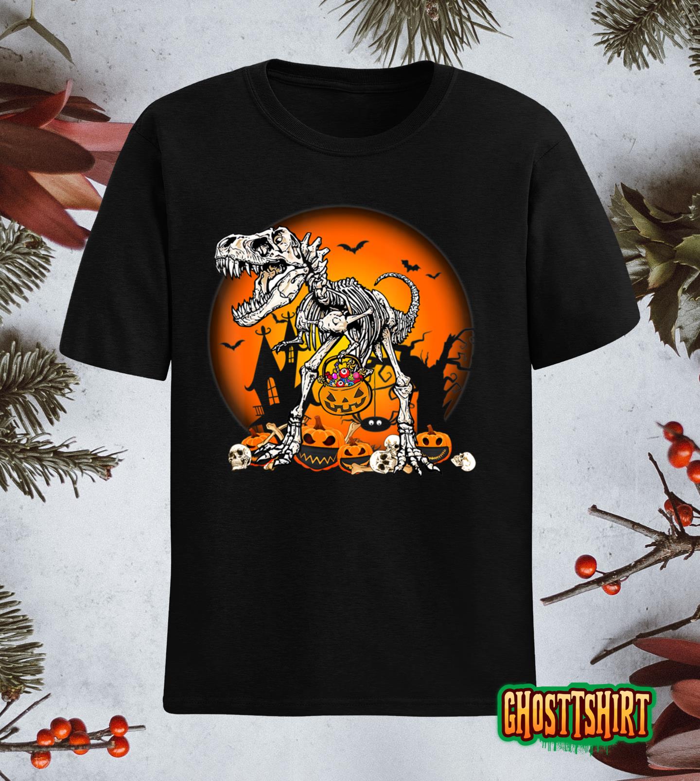 Halloween Skeleon Rex Pumpkin Cosume Boys Kids Dinosaur Classic T-Shirt