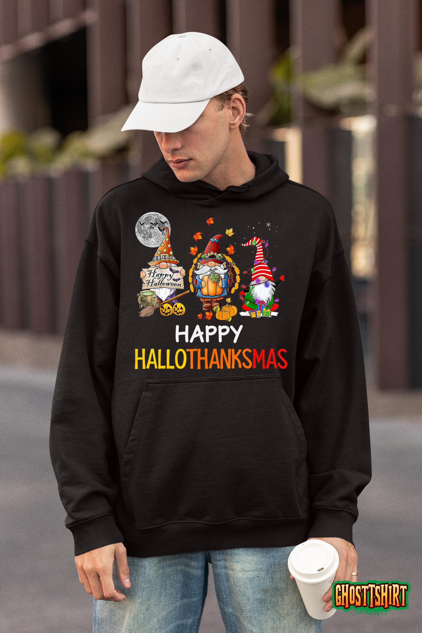 Halloween Thanksgiving Christmas Happy HalloThanksMas Gnomes Hoodie