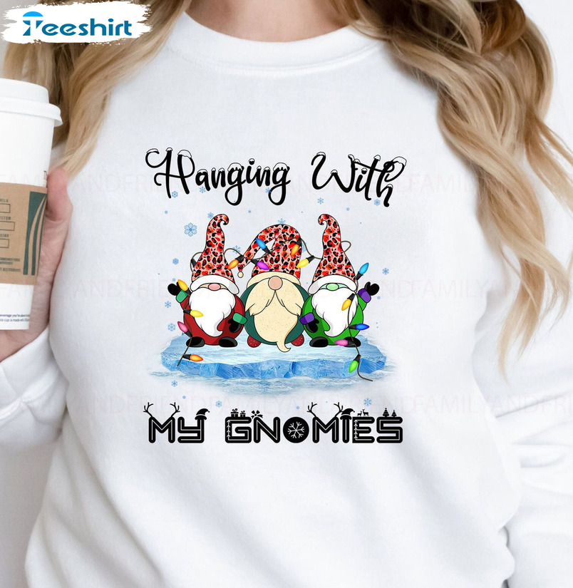 Hanging With My Gnomies Christmas Leopard Short Sleeve Crewneck