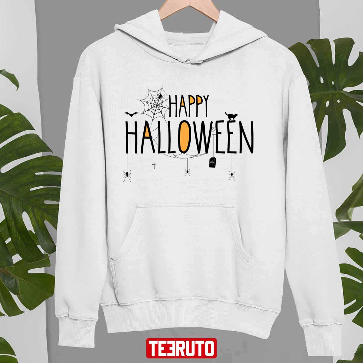 Happy Bat Spider Cat Cross Cobweb Rip Halloween Unisex Sweatshirt