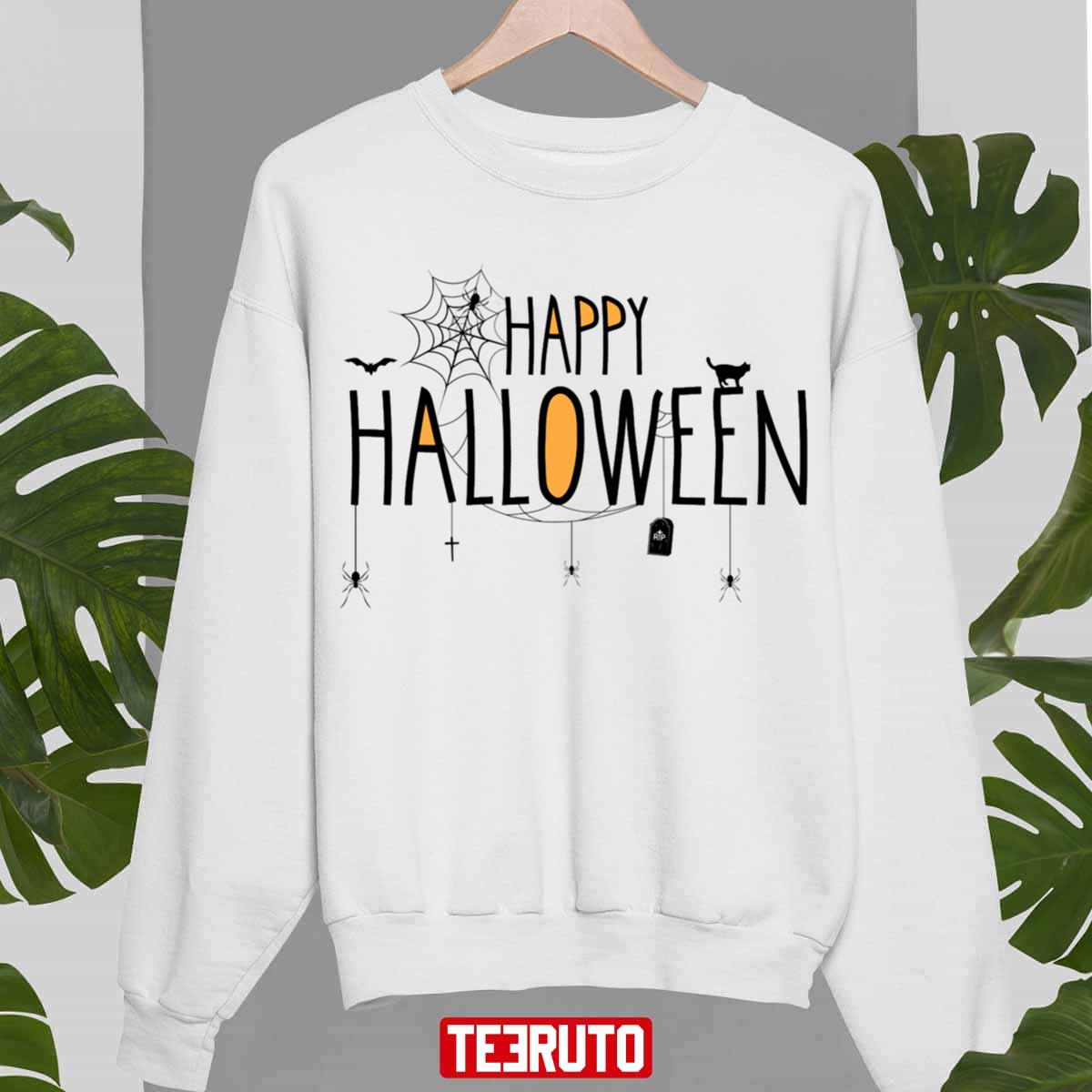 Happy Bat Spider Cat Cross Cobweb Rip Halloween Unisex Sweatshirt