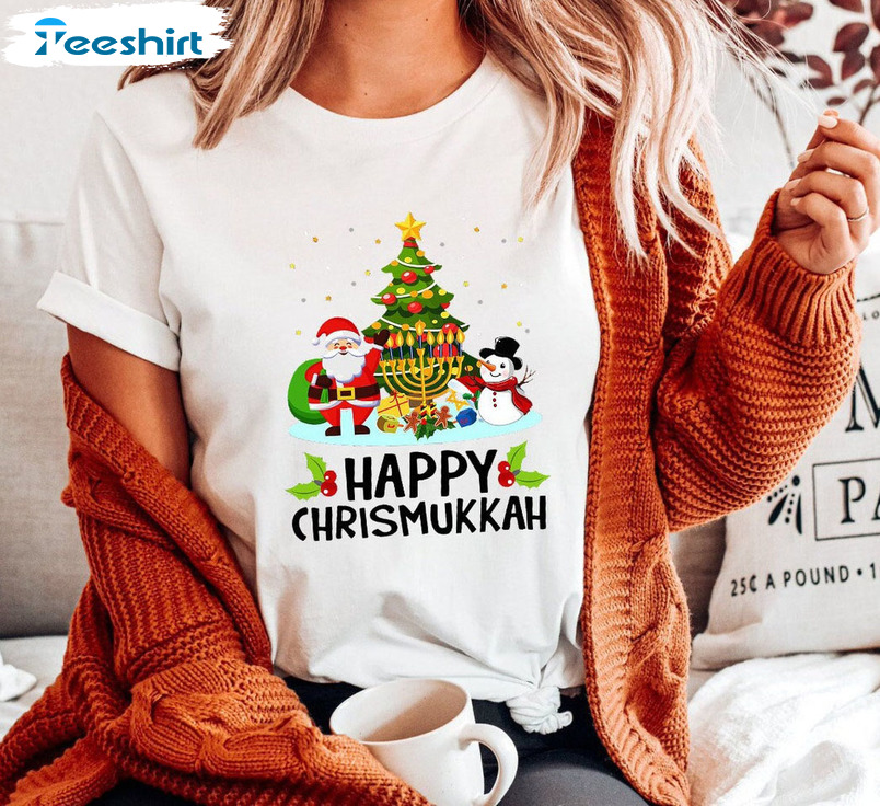 Happy Chrismukkah Trending Shirt, Hanukkah Christmas Jewis Crewneck Short Sleeve