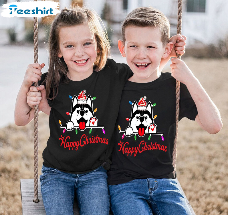 Happy Christmas Shirt, Christmas Husky Unisex T-shirt Short Sleeve