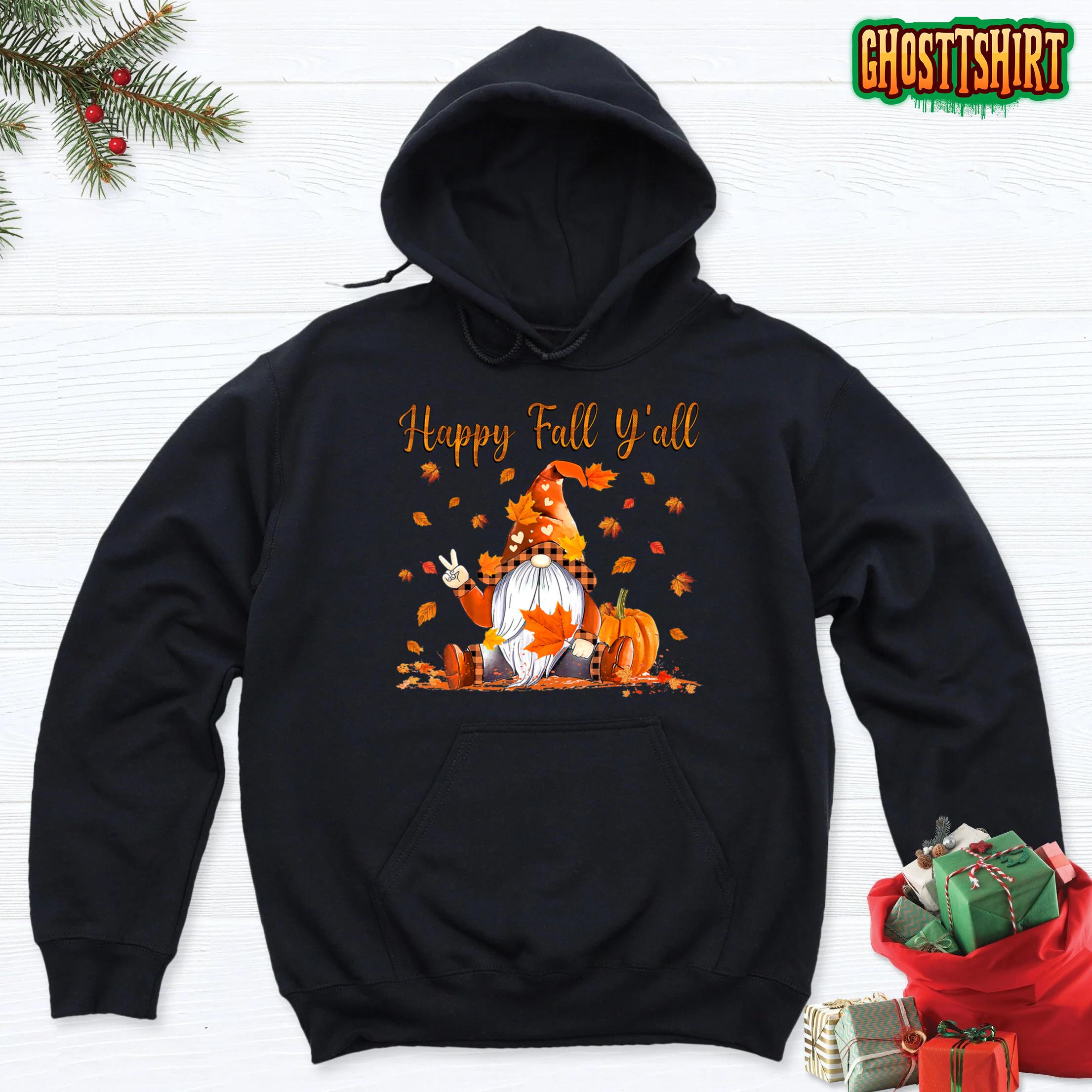 Happy Fall Y’all Gnomes With Pumpkin Autumn Thanksgiving Hoodie