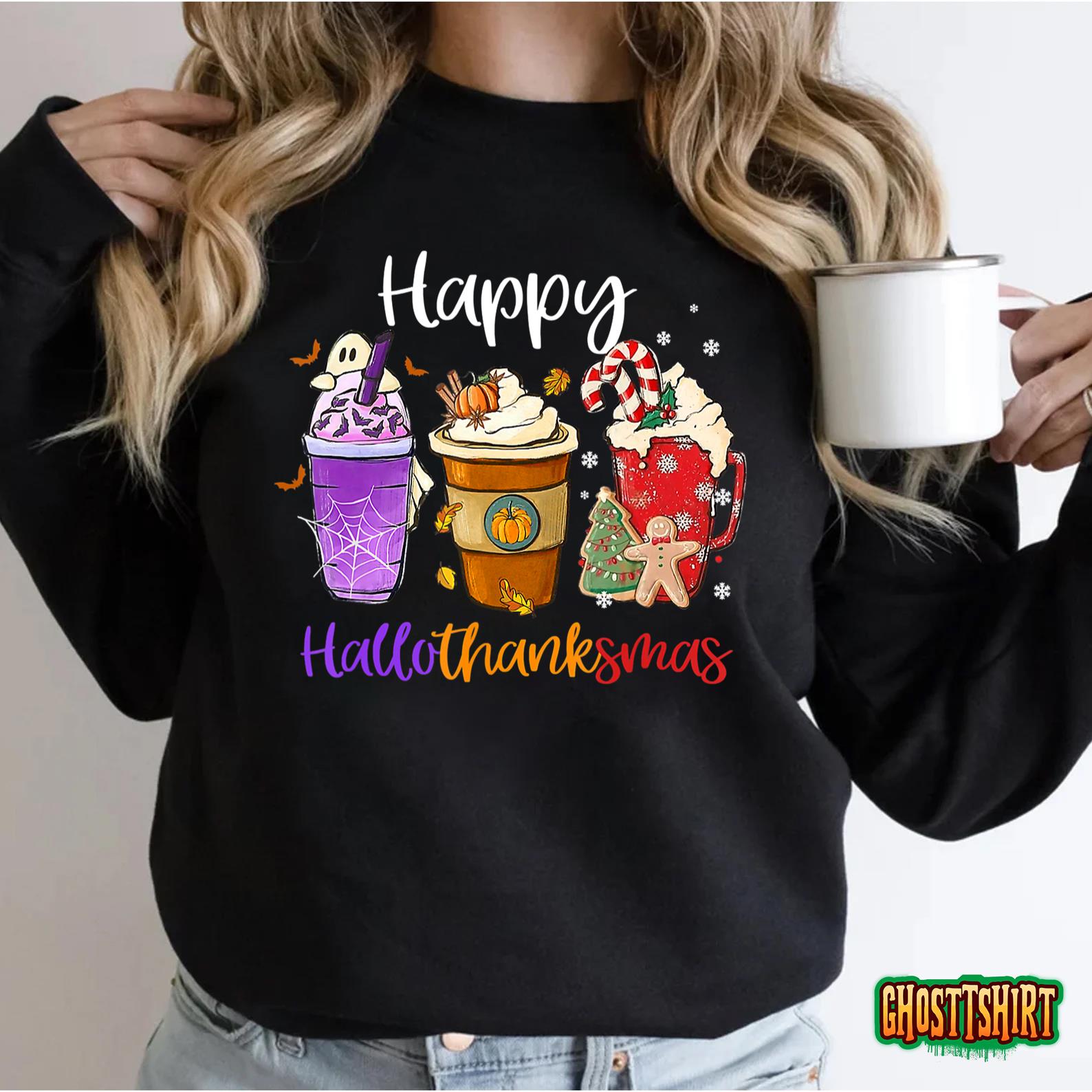 Happy Hallothanksmas Coffee Latte Halloween Thanksgiving T-Shirt