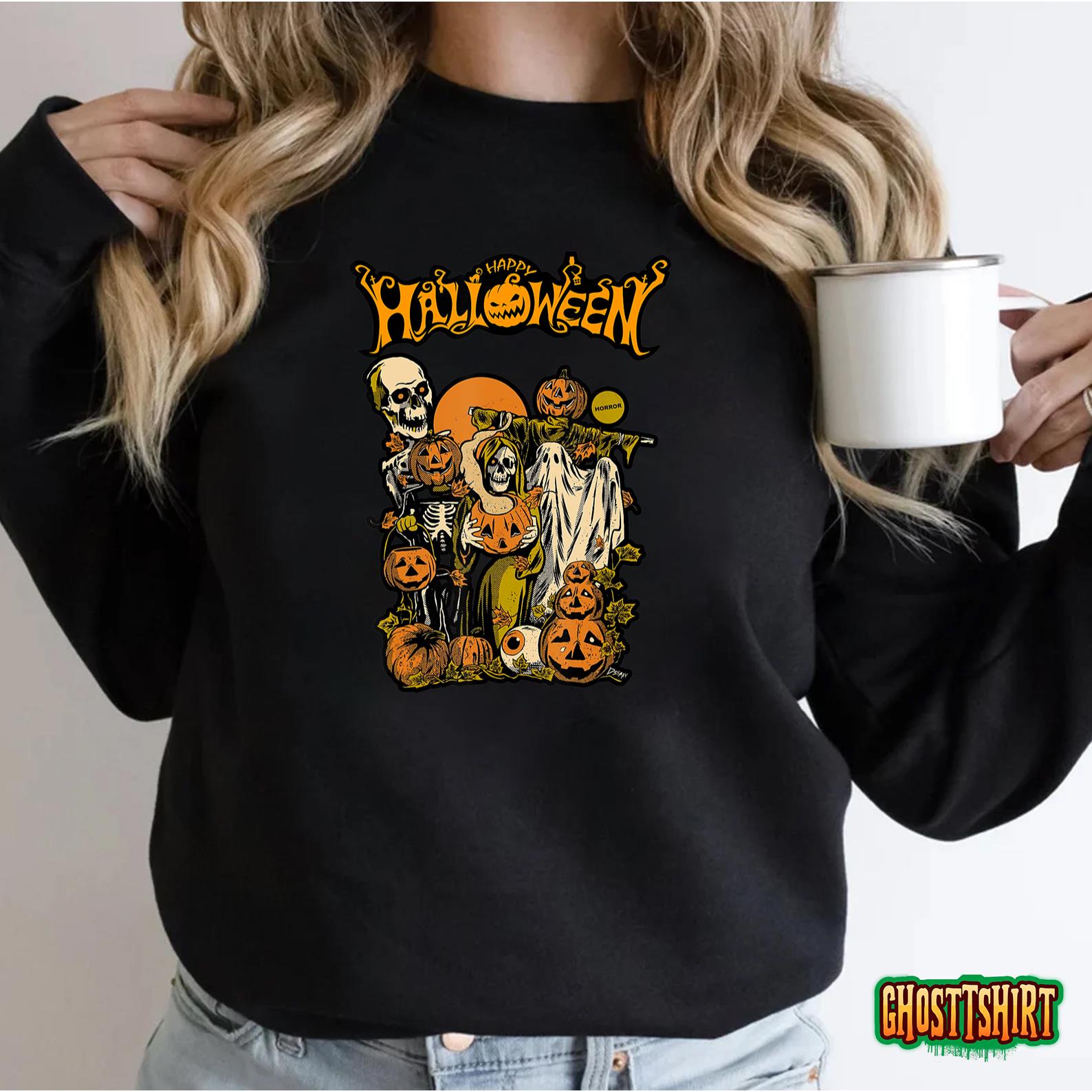 Happy Halloween 2022 Scary Creatures Pumpkin Head Ghost T-Shirt