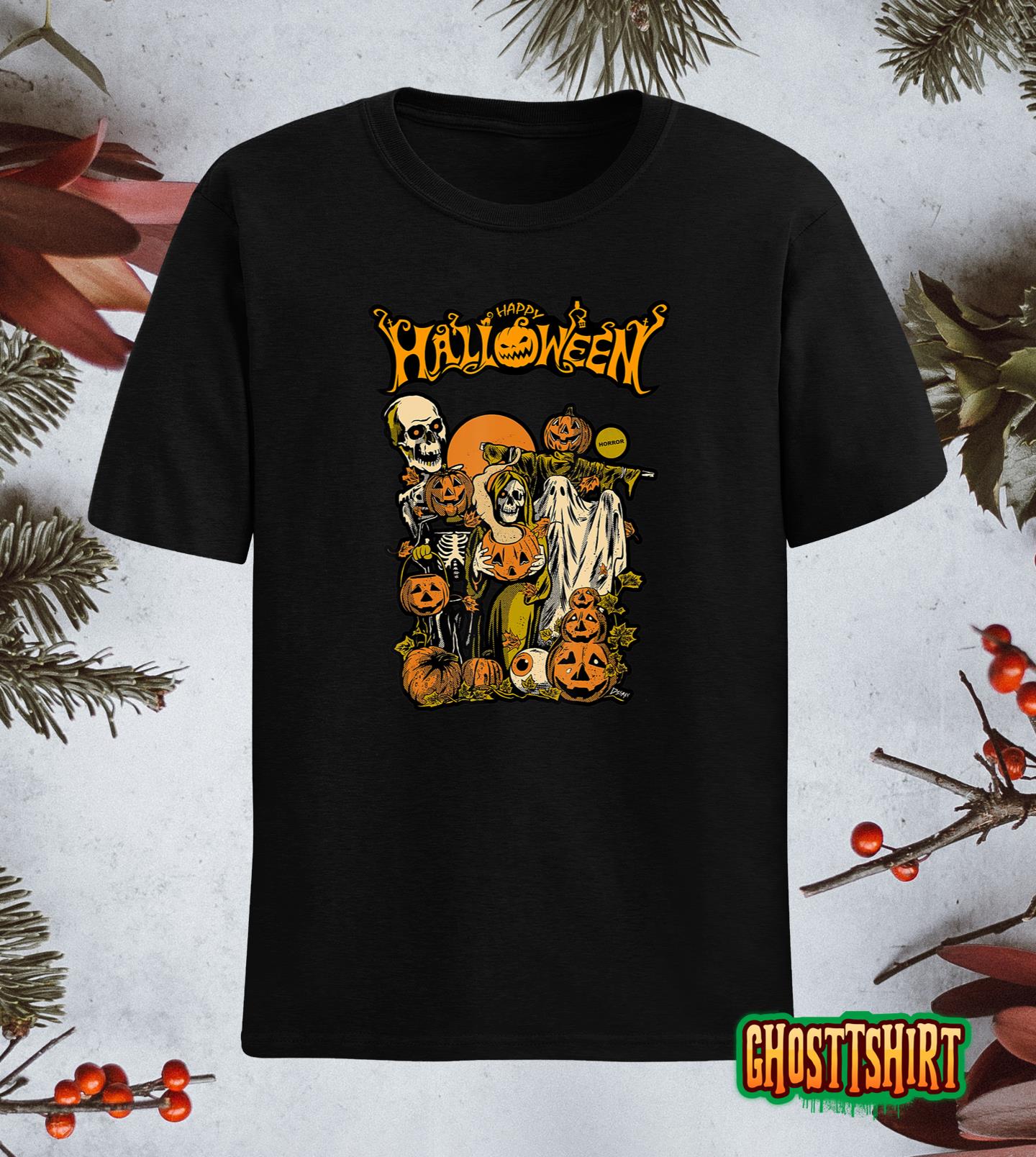 Happy Halloween 2022 Scary Creatures Pumpkin Head Ghost T-Shirt