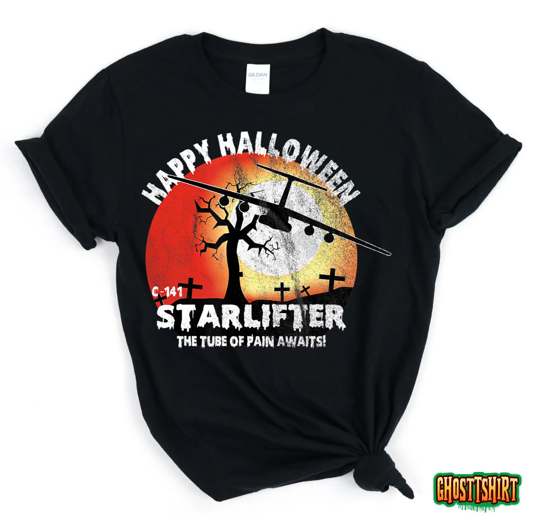 Happy Halloween C-141 Starlifter Airplane Orange Sunset T-Shirt