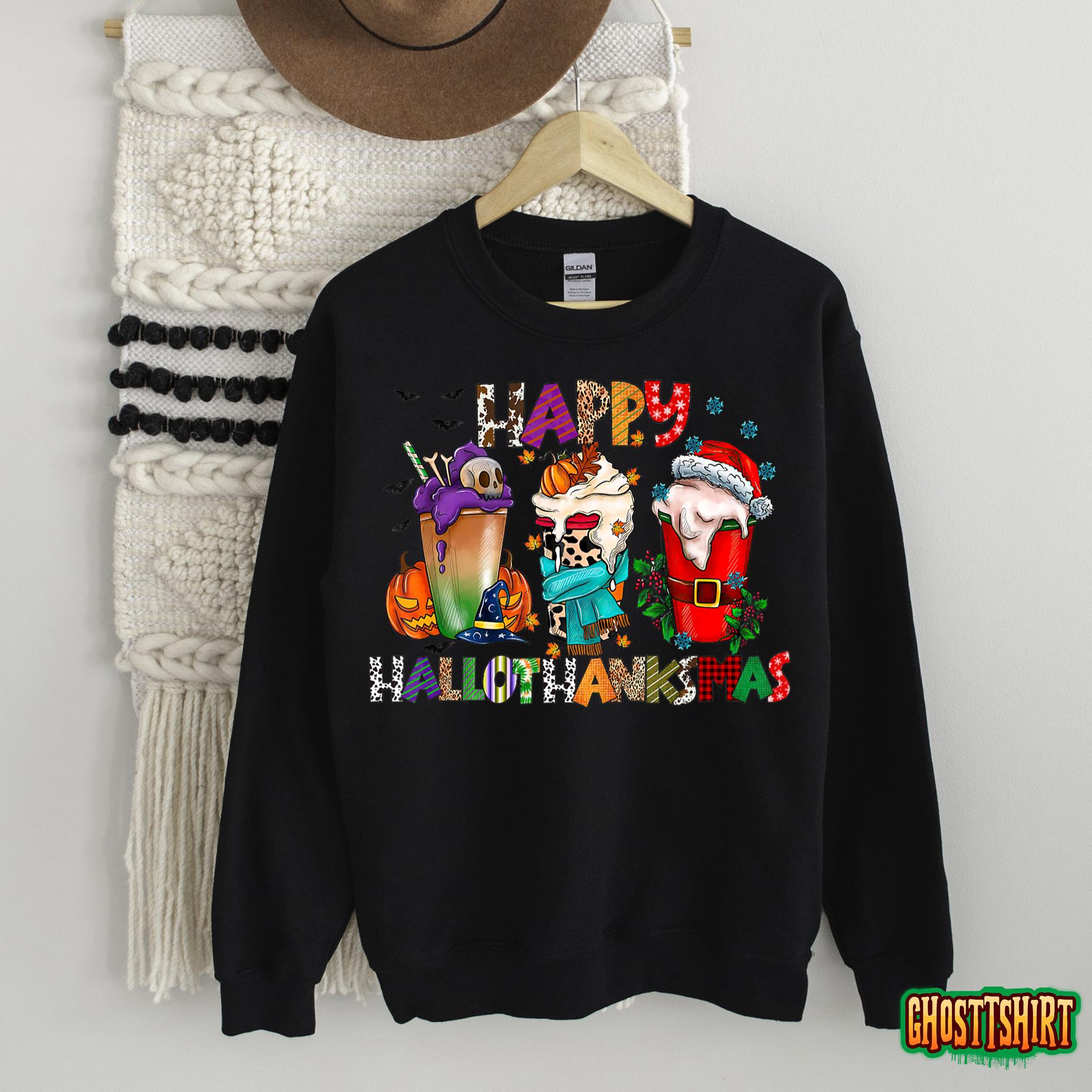 Happy Halloween Happy Thanksgiving Happy Christmas Coffee T-Shirt