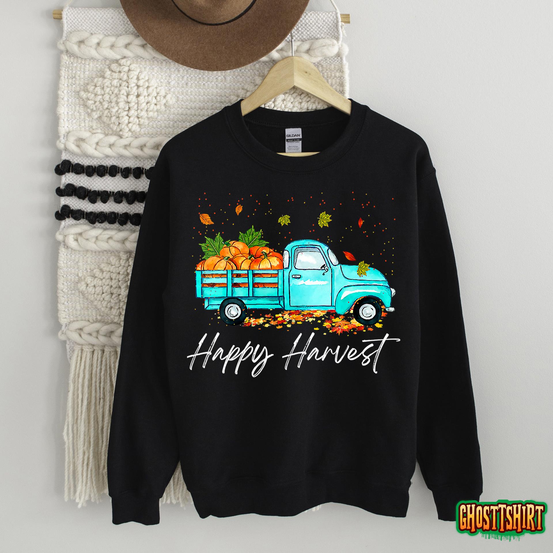 Happy Harvest Fall Season Pumpkin Truck Thanksgiving Vintage T-Shirt