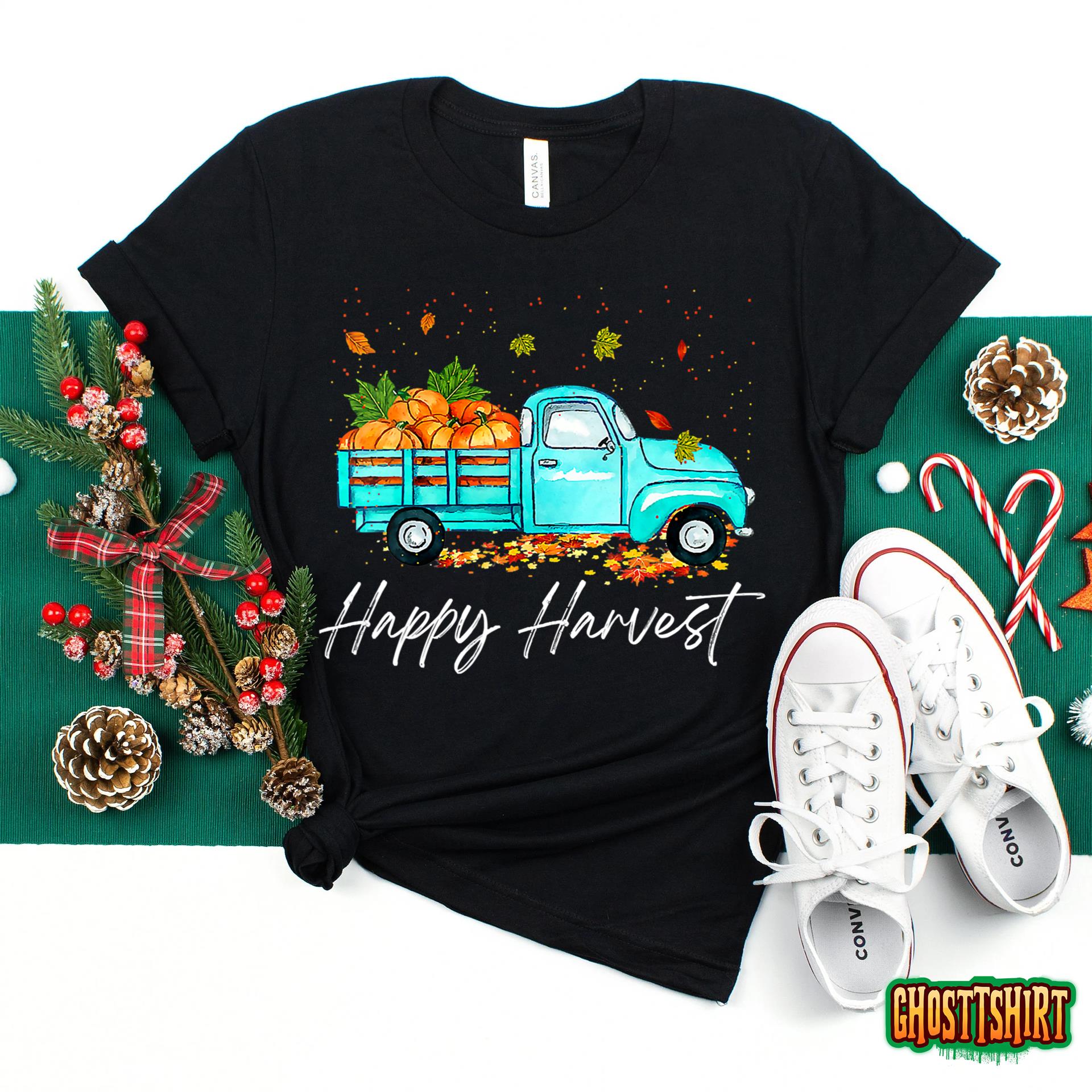 Happy Harvest Fall Season Pumpkin Truck Thanksgiving Vintage T-Shirt