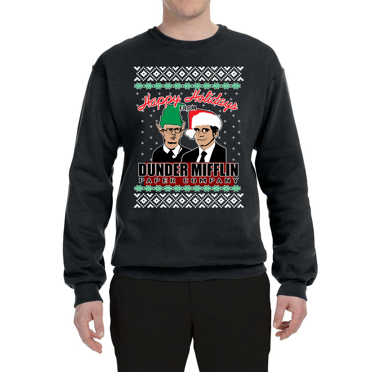 Happy Holidays From Dunder Mifflin Inc, Paper Company Mike and Dwight Ugly Christmas Sweater Unisex Crewneck Graphic Sweatshirt- Best Christmas Gifts 2023