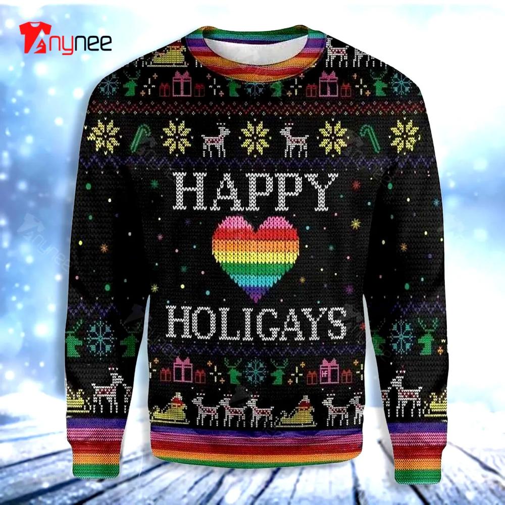 Happy Holigays Lgbt Womens Ugly Christmas Sweater- Best Christmas Gifts 2023