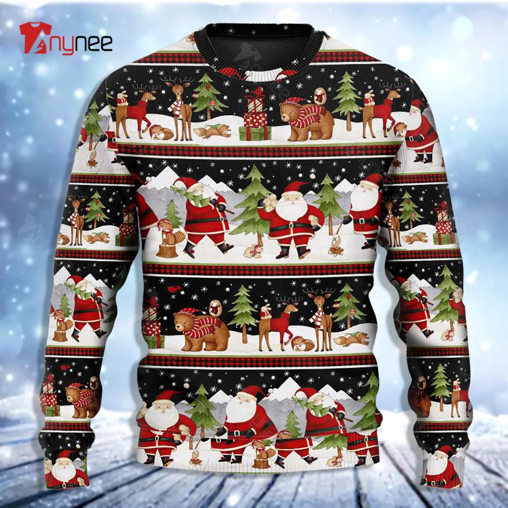 Happy Night With Santa Reindeer And Bear Ugly Christmas Sweater- Best Christmas Gifts 2023