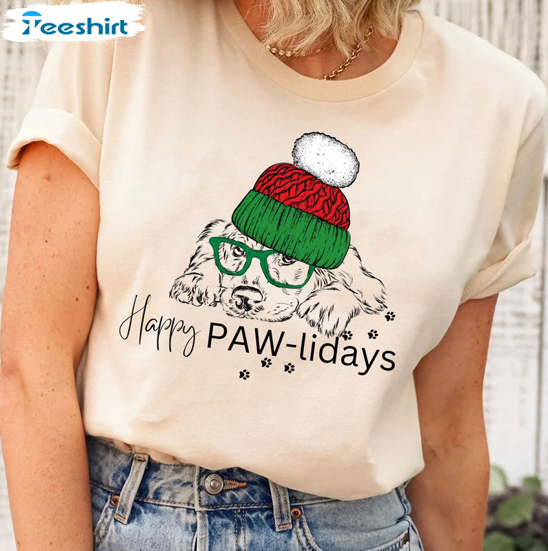 Happy Pawlidays Shirt – Dog Christmas Sweater Unisex Hoodie