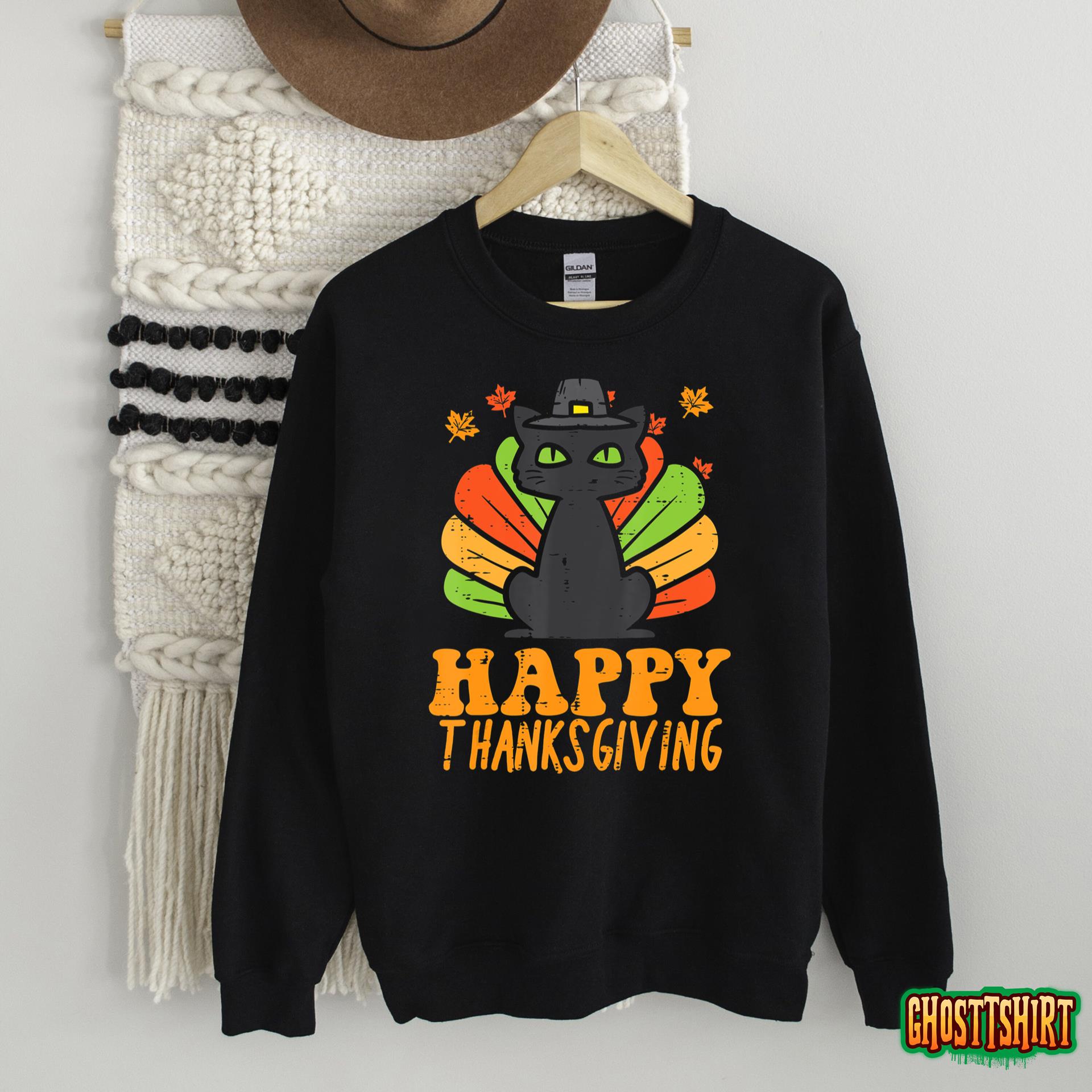 Happy Thanksgiving Black Cat Turkey Funny Thanksgiving T-Shirt